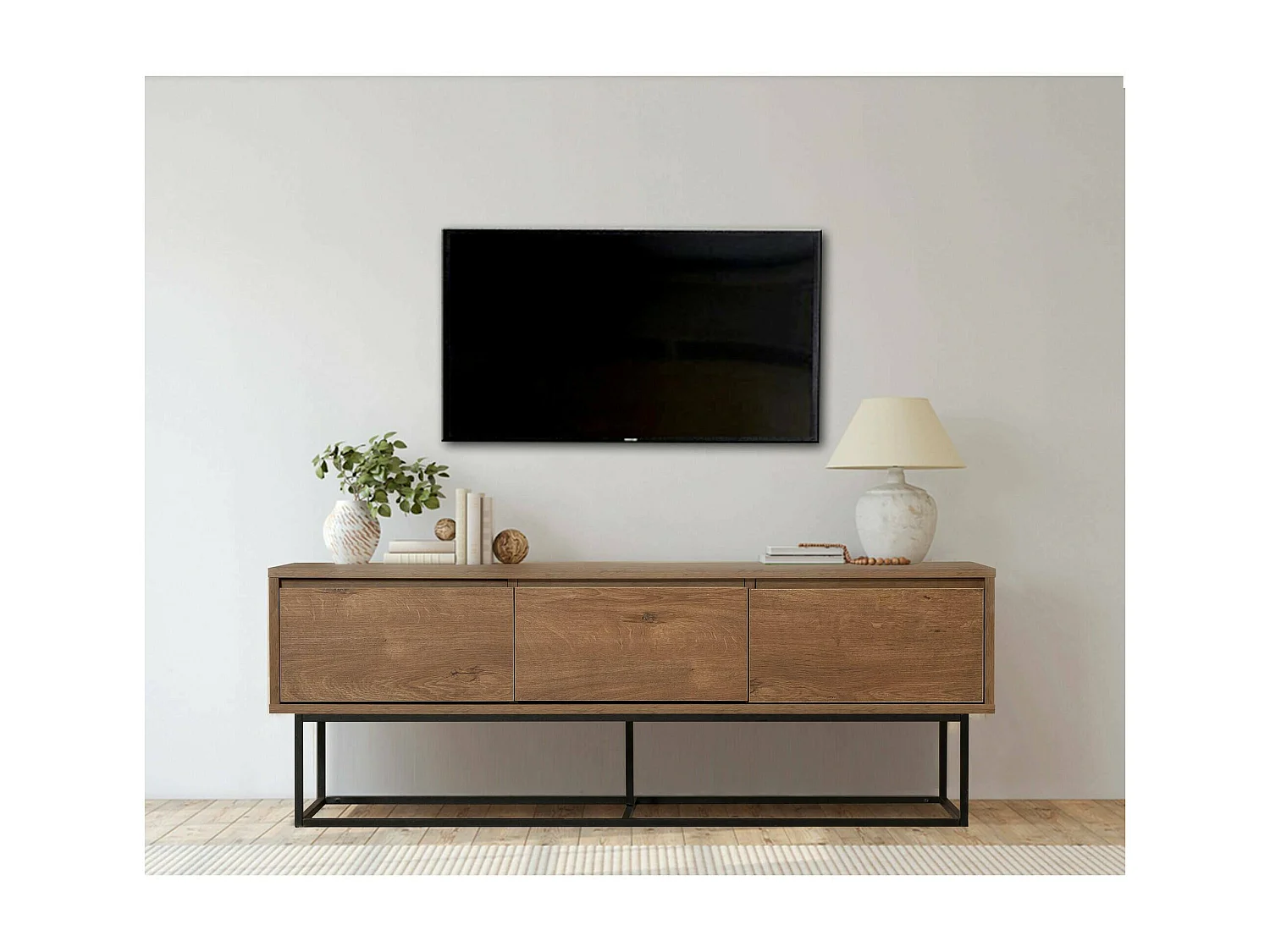Dlapadul tv-meubel, woonkamer dressoir, laag tv-meubel, inbouw wandonderstel, 140x40h50 cm, walnoot en zwart