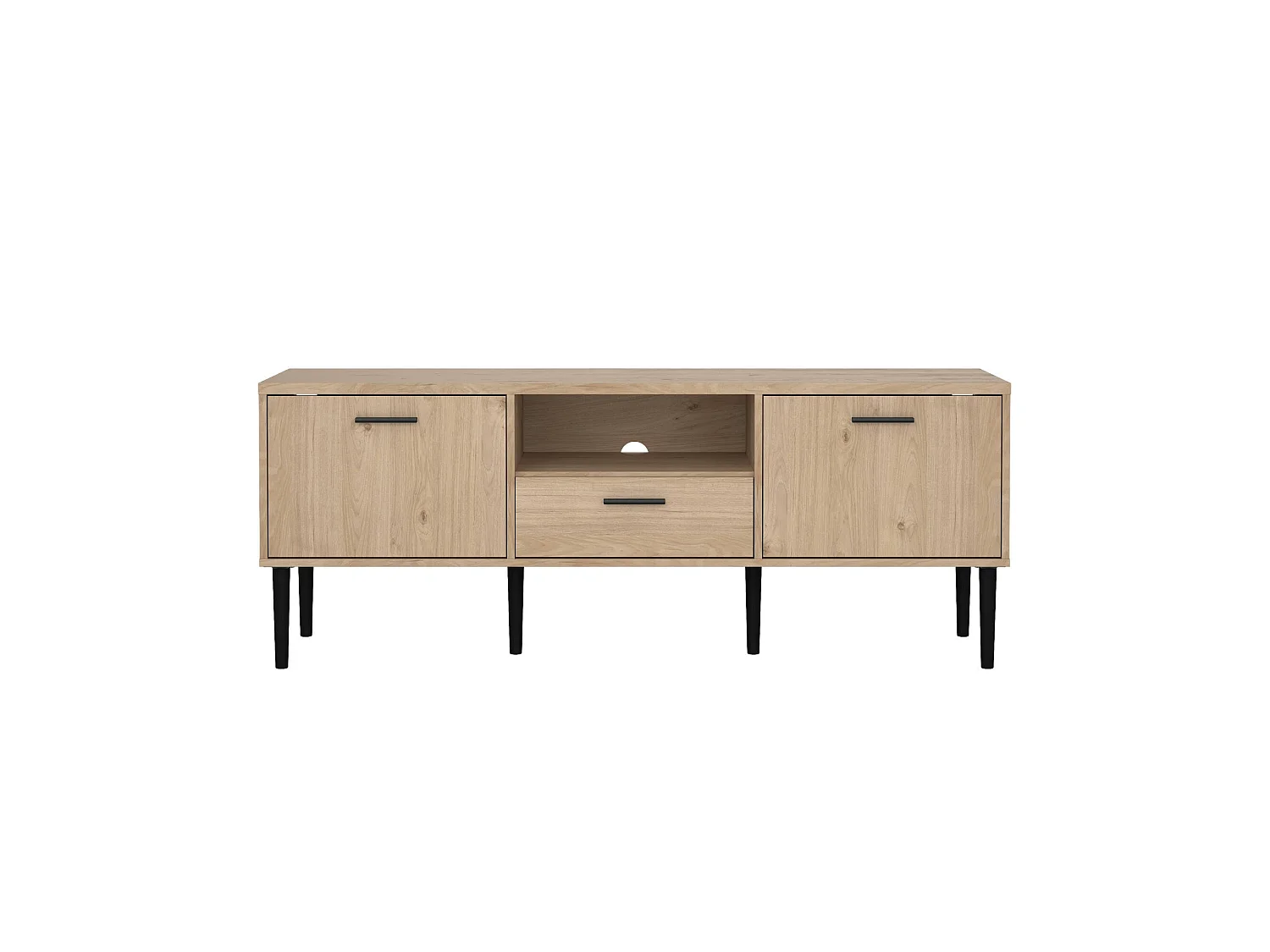 Meuble TV Dtoc, Buffet de salon, Armoire basse pour TV, Base murale de rangement, 147x40 h57 cm, Chêne clair