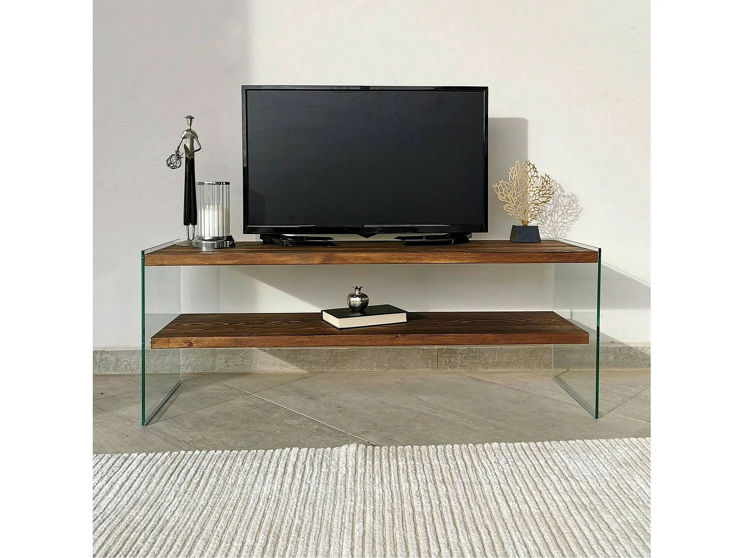 Dpianc tv-meubel, woonkamer dressoir, laag tv-meubel, inbouw wandonderstel, 120x35h45 cm, walnoot