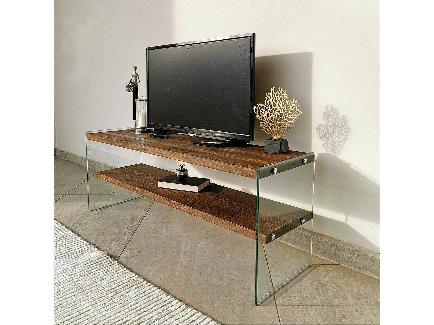 Fernsehschrank Dpianc, Ständer für Wohnzimmerfernseher, Niedriges Wohnzimmer-Sideboard, TV-Ständerbasis, 120x35h45 cm, Nussbaum