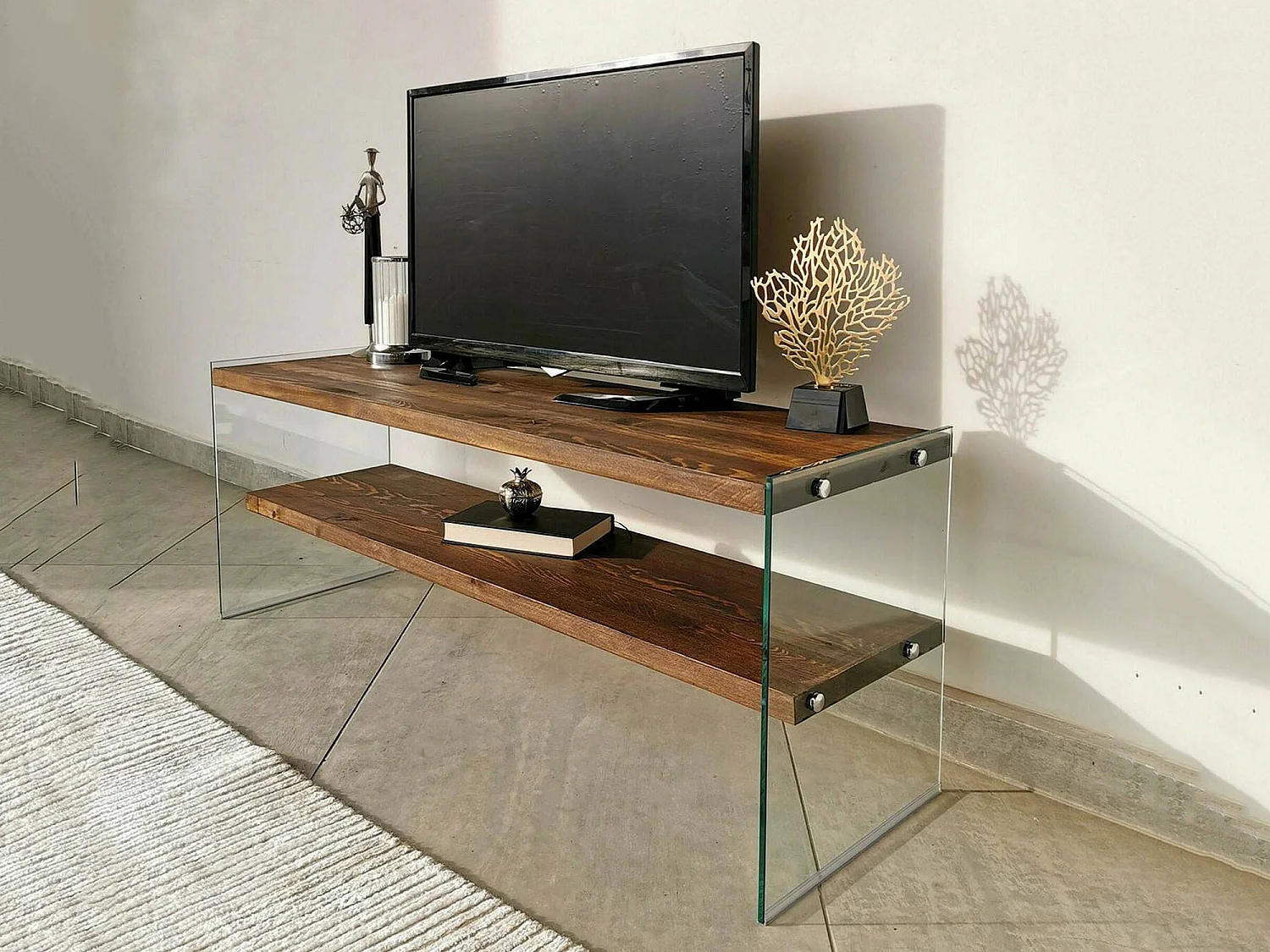 Meuble TV Sargas, Buffet de salon, Armoire basse pour TV, Base murale de rangement, 120x35h45 cm, Noyer