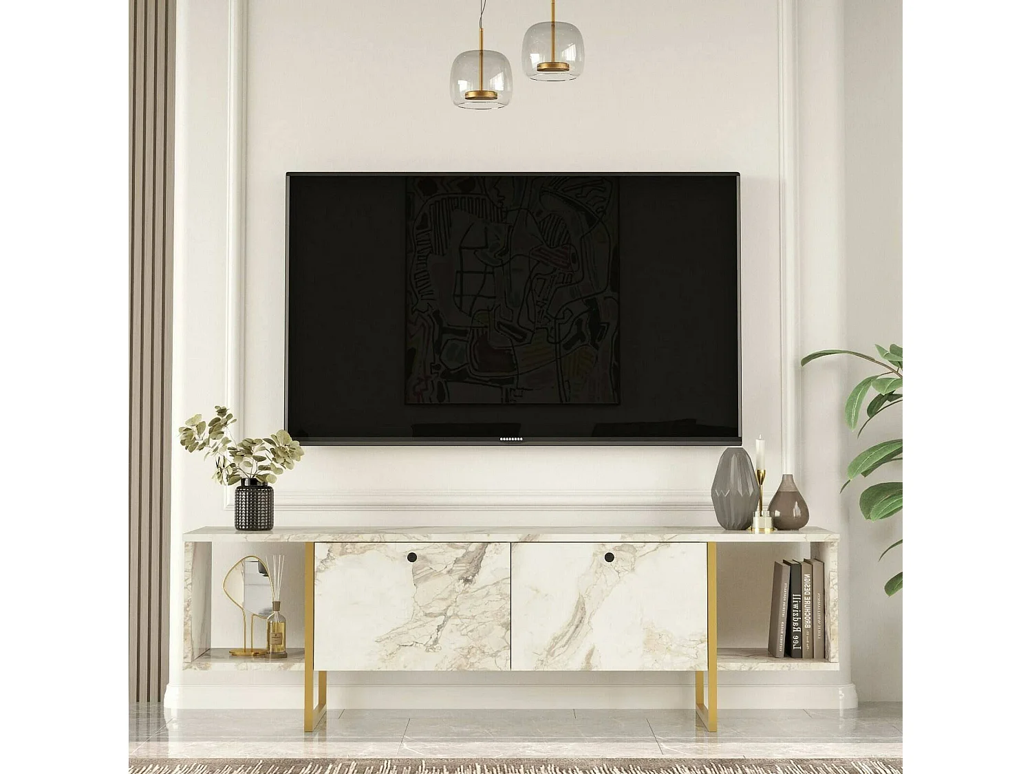 Mobile Porta tv Adalberta, un Ripiano, 40x160x47.6h cm Bianco