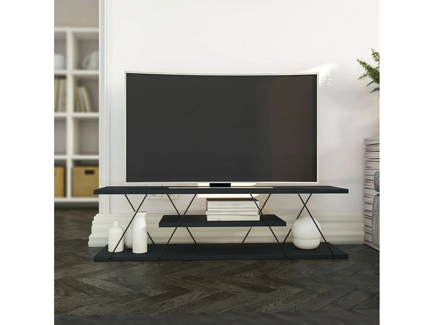 Mobile Porta tv Desdemona, 3 Ripiani, 30x120x33h cm Nero Antracite