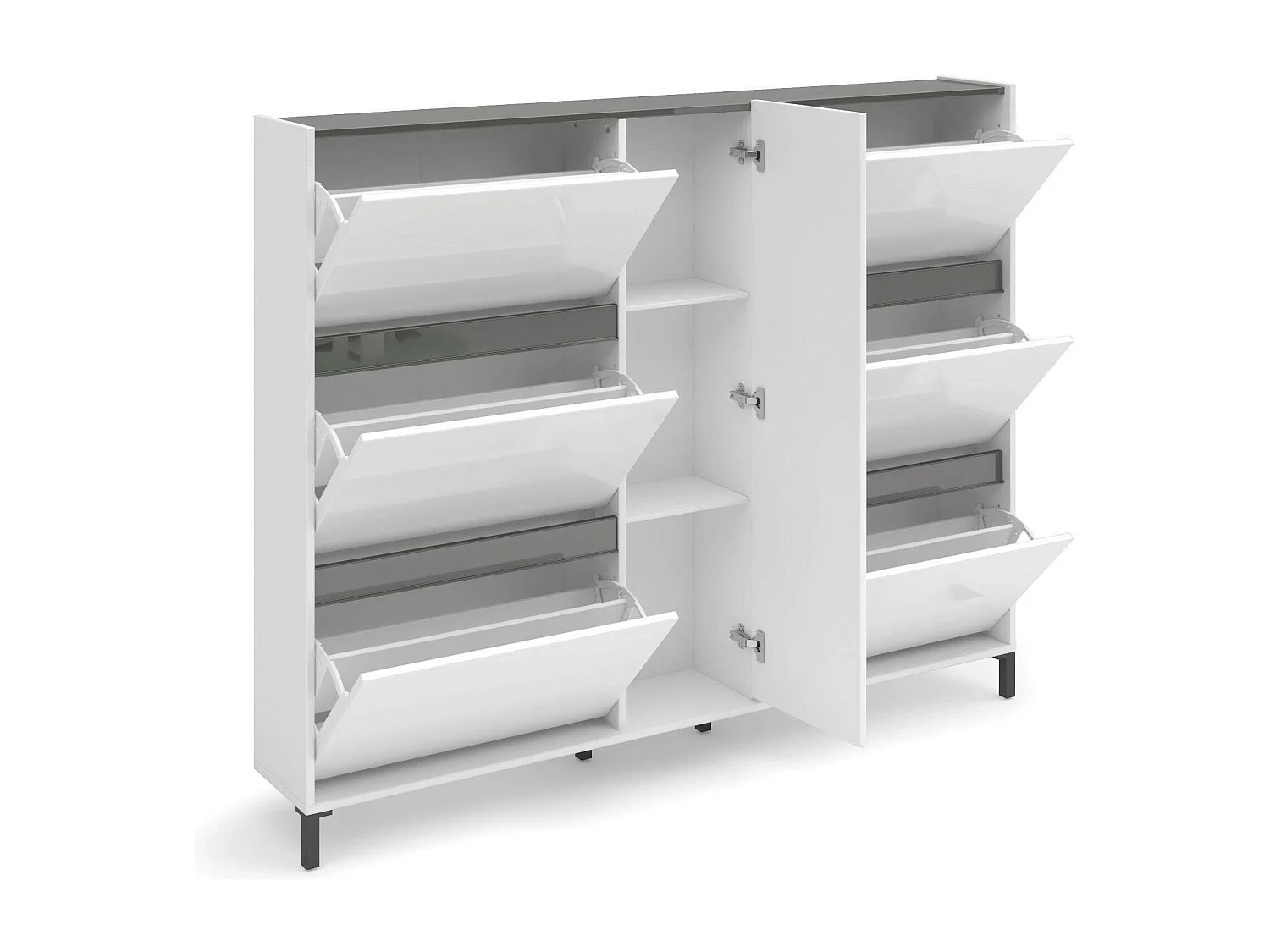 Schuhschrank Daskildse, Schuhregal, Mehrzweck-Eingangsgarderobe, Möbel für Schuhe, Made in Italy, 169x25h136 cm, Glänzendes WeiÃŸ