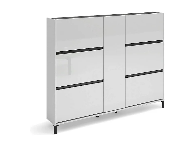 Daskildse Schoenenrek, Schoenenkast, Multifunctionele Entreekast, Schoenenkast, Gemaakt in Italië, 169x25h136 cm, Glanzend Wit