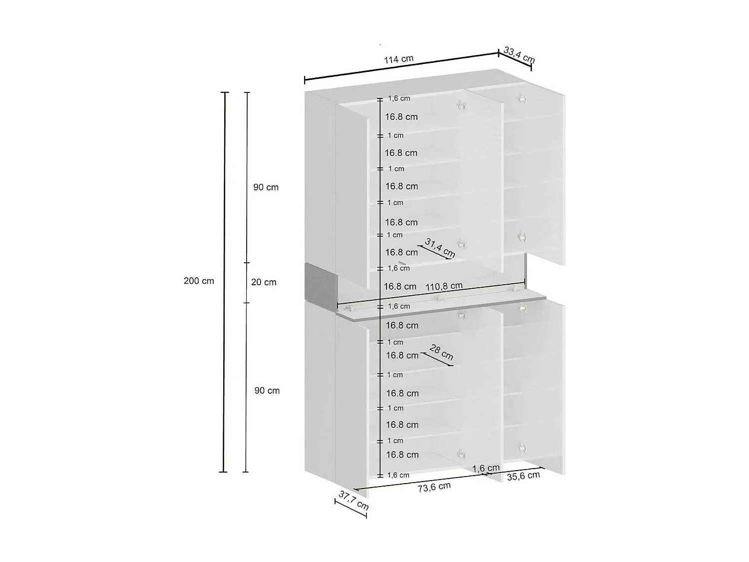 Sapateira Dcancellier, Sapateira com 7 portas, Armário de entrada multifuncional, 114x38h200 cm, Branco e Ardósia