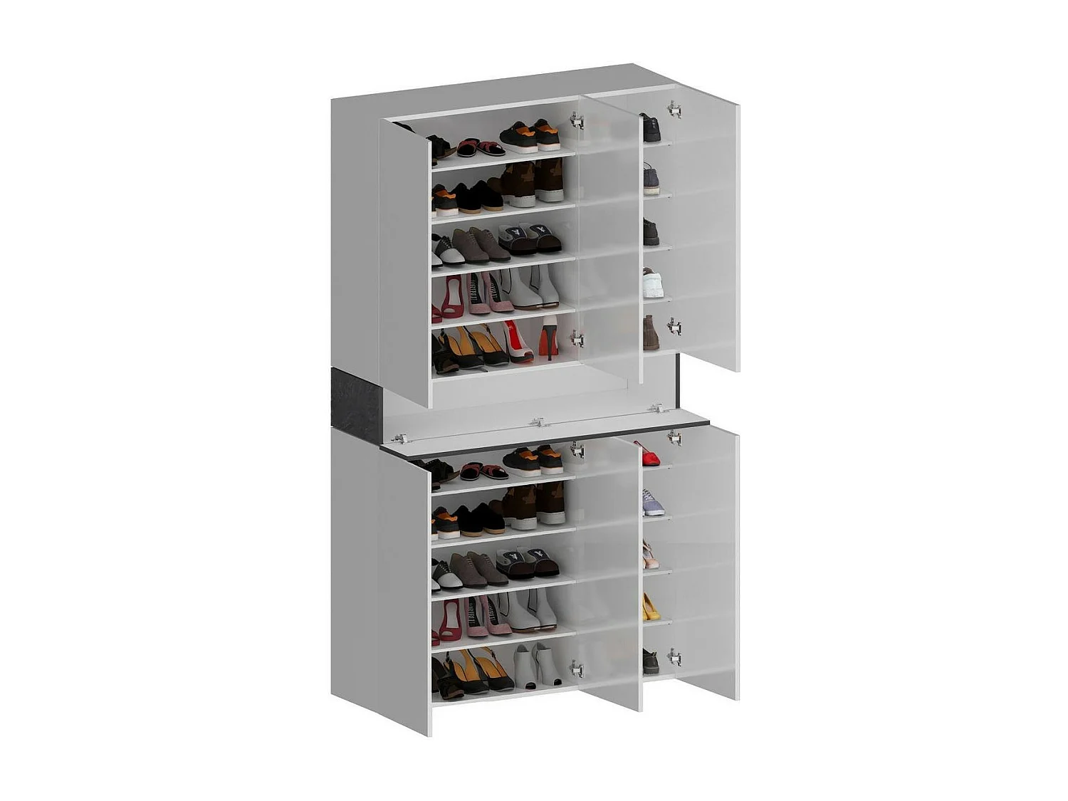 Étagère à chaussures Marzio, étagère à chaussures peu encombrante à 7 portes, armoire d'entrée multifonctionnelle, 114x38h200 cm, Blanc et Ardoise