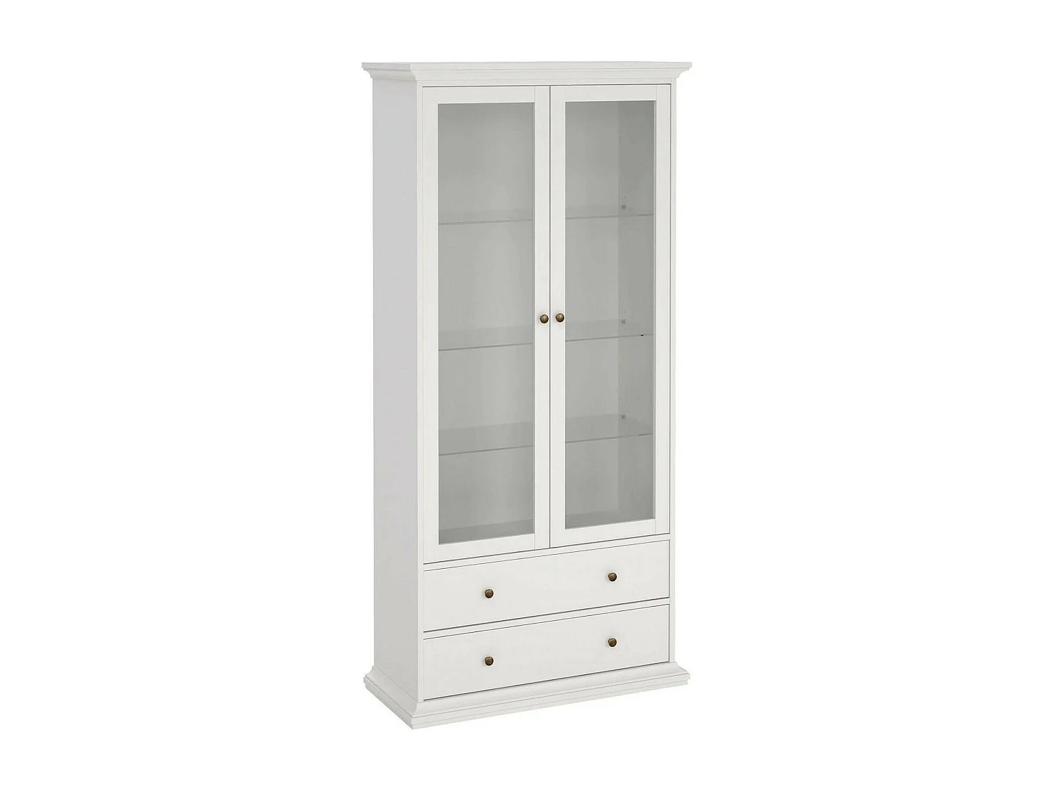 Vitrine Dvatt, Glas-Sideboard, Mehrzweckvitrine, Hängendes Bücherregal mit Glastüren, 96x42 h201 cm, WeiÃŸ