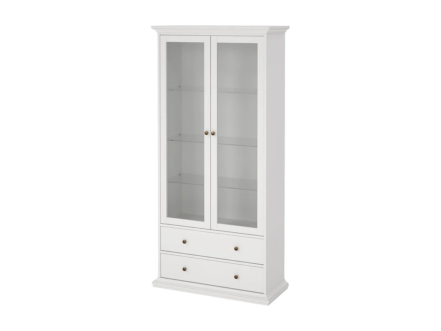 Vitrine Dvatt, Glas-Sideboard, Mehrzweckvitrine, Hängendes Bücherregal mit Glastüren, 96x42 h201 cm, WeiÃŸ