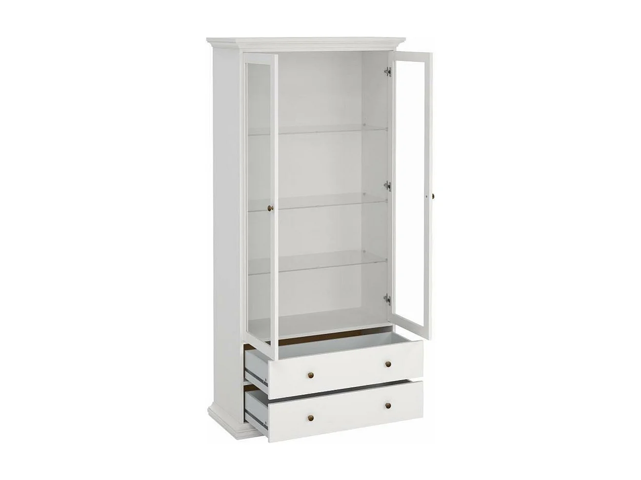 Vitrine Dvatt, Glas-Sideboard, Mehrzweckvitrine, Hängendes Bücherregal mit Glastüren, 96x42 h201 cm, WeiÃŸ