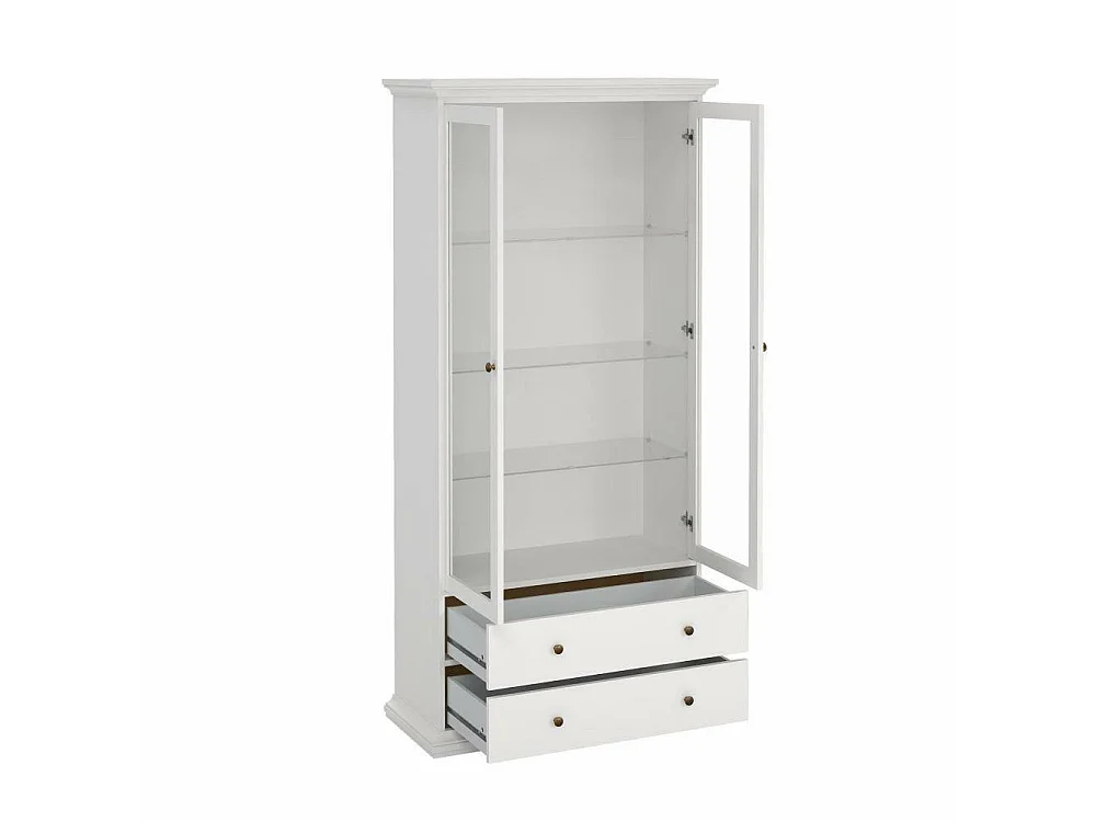 Vetrina Honore, 2 Cassetti, 41.6x96.2x200.8h cm Bianco, Mobile Espositore