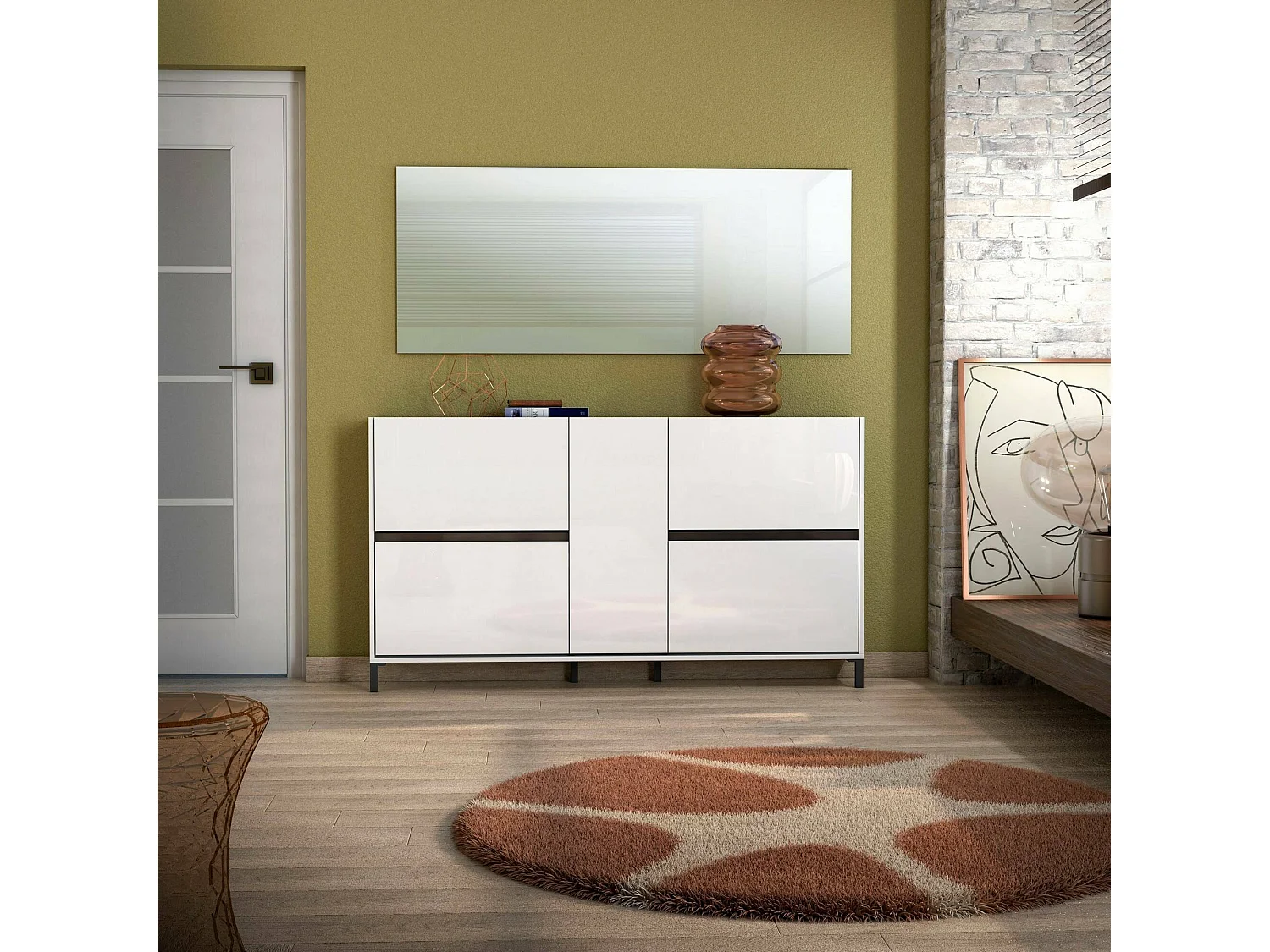 ScarpierIn Darnautovi, schoenenrek, multifunctionele entree, schoenenmeubel, Made in Italy, 169x25h94 cm, glanzend wit