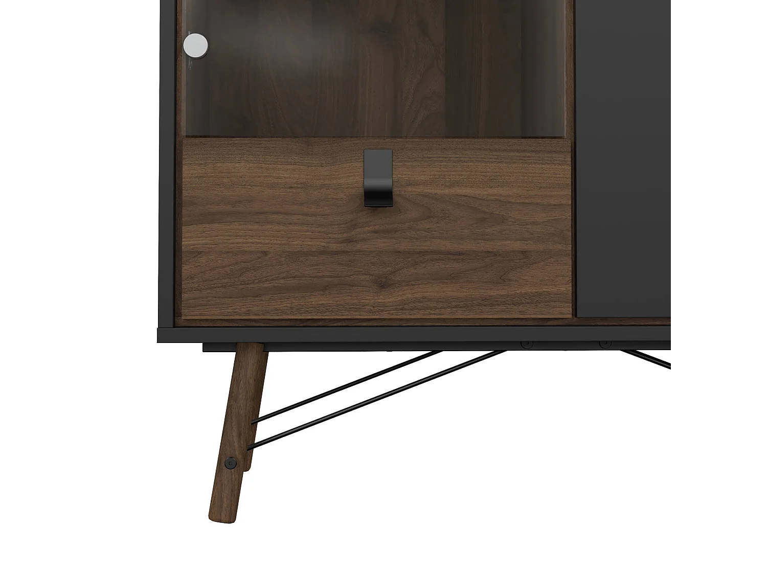 Dvell vitrinekast, Vitrinekast, Multifunctionele vitrinekast, Woonkamerdressoir, 102x40 h162 cm, Zwart en Walnoot