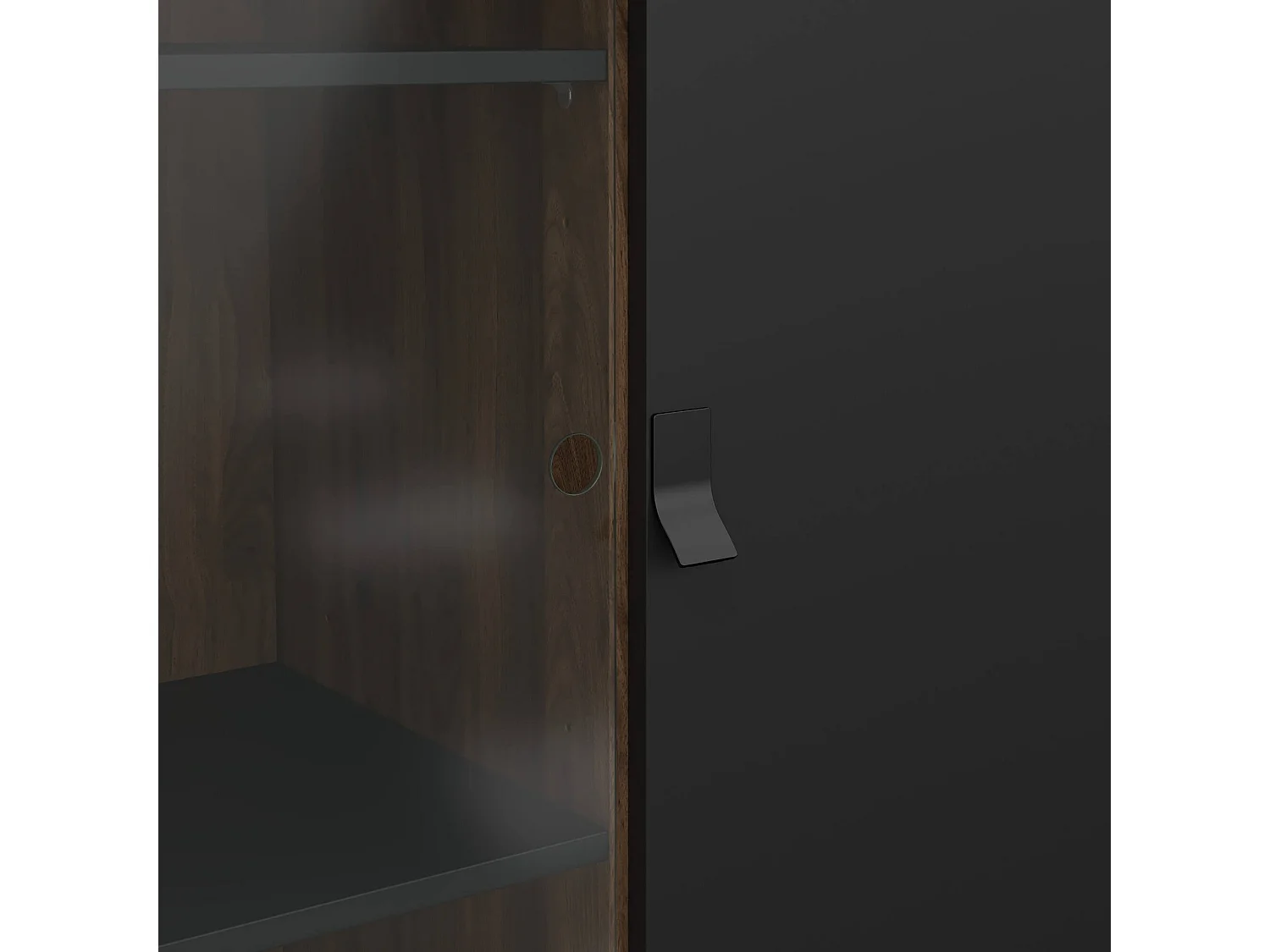 Dvell vitrinekast, Vitrinekast, Multifunctionele vitrinekast, Woonkamerdressoir, 102x40 h162 cm, Zwart en Walnoot