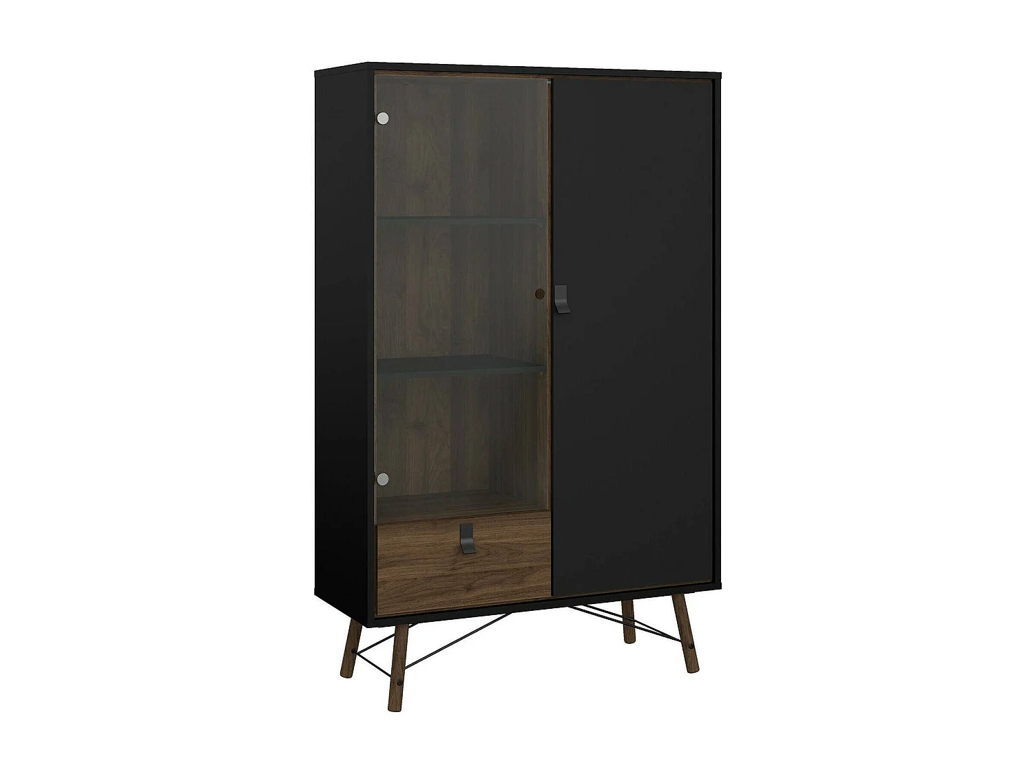Vitrina Dvell, Aparador expositor, Vitrina multiusos, Aparador sala, 102x40 h162 cm, Preto e Nogueira