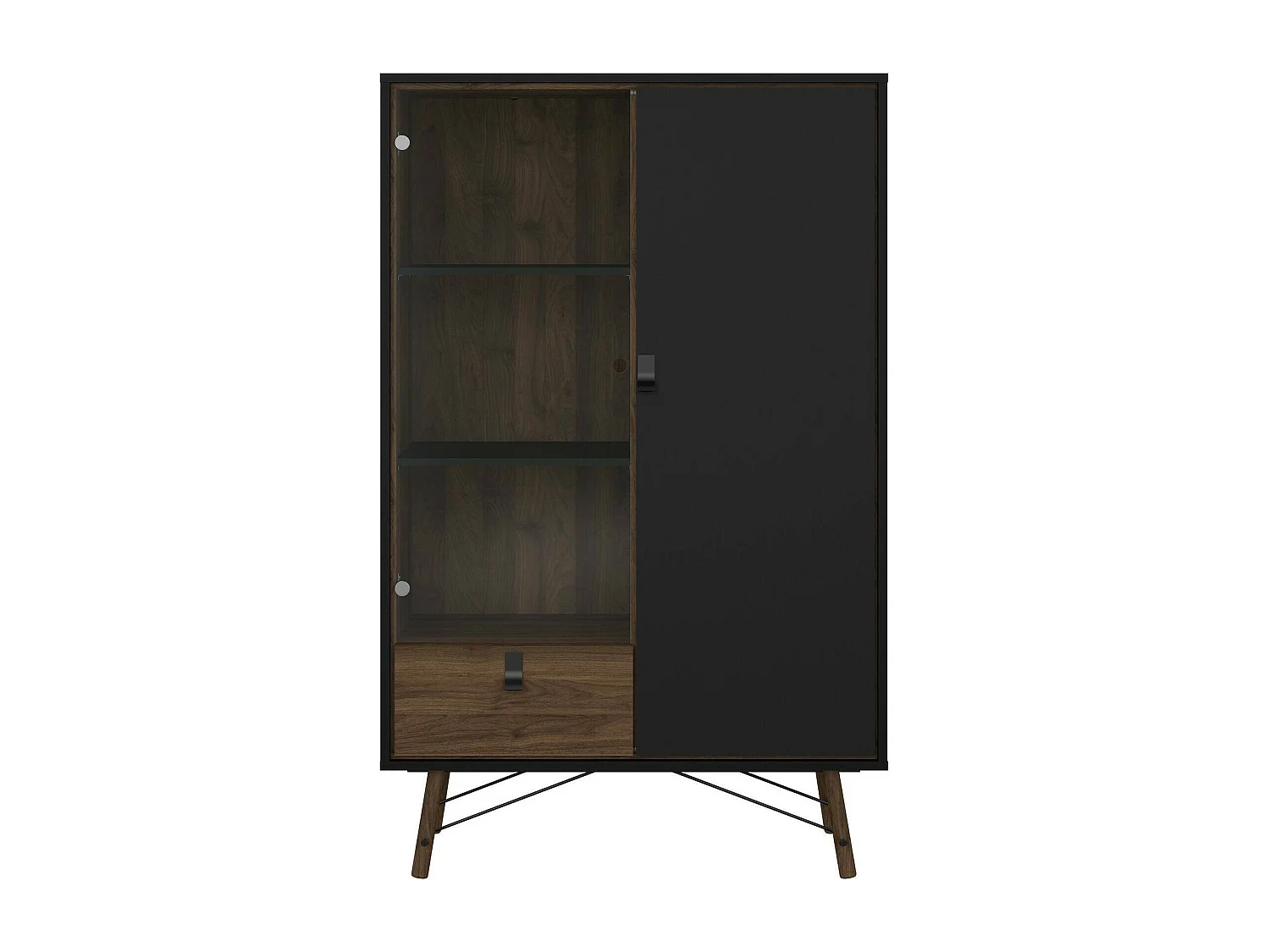 Vitrina Dvell, Aparador expositor, Vitrina multiusos, Aparador sala, 102x40 h162 cm, Preto e Nogueira