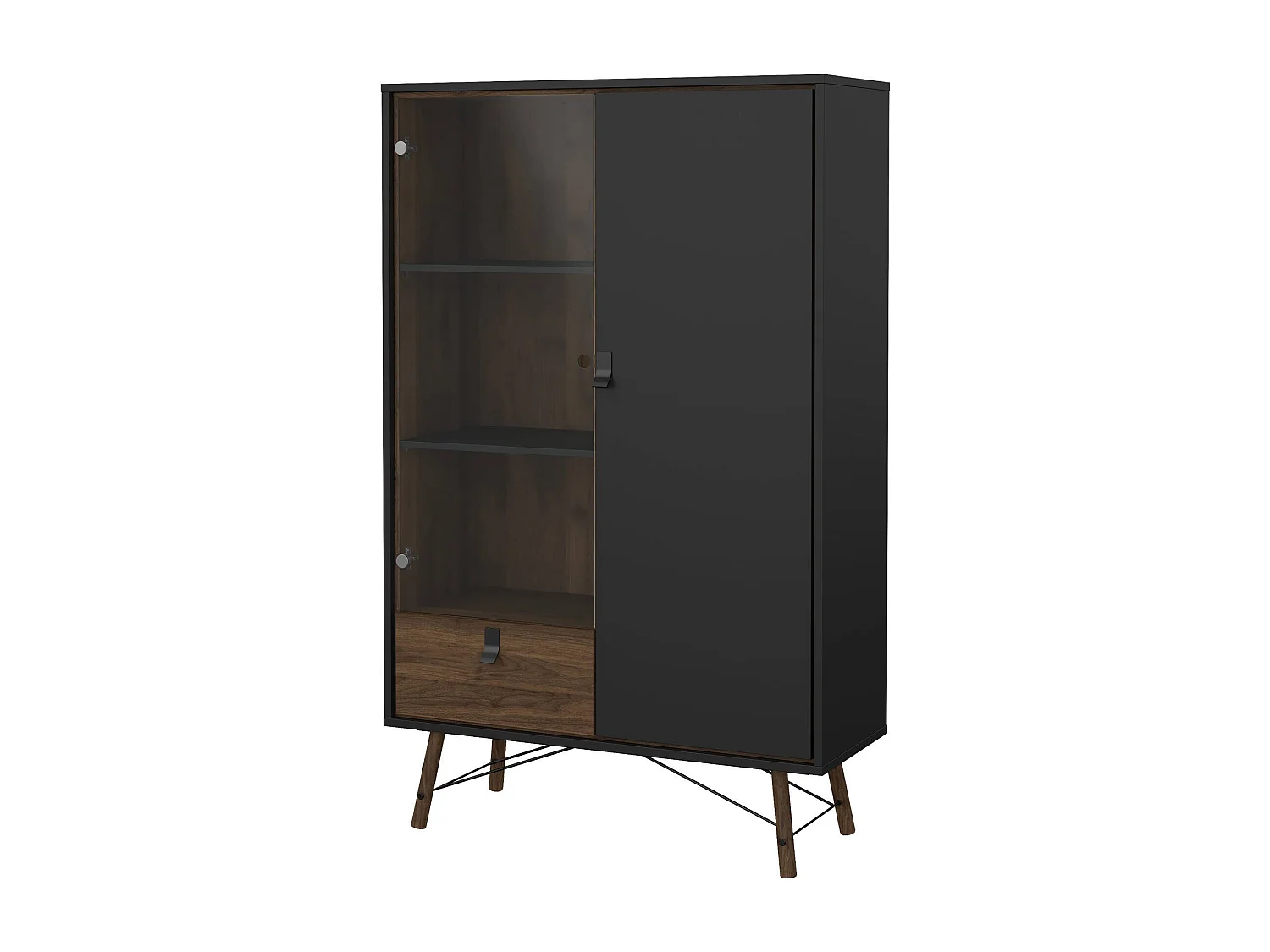 Vitrina Dvell, Aparador expositor, Vitrina multiusos, Aparador sala, 102x40 h162 cm, Preto e Nogueira