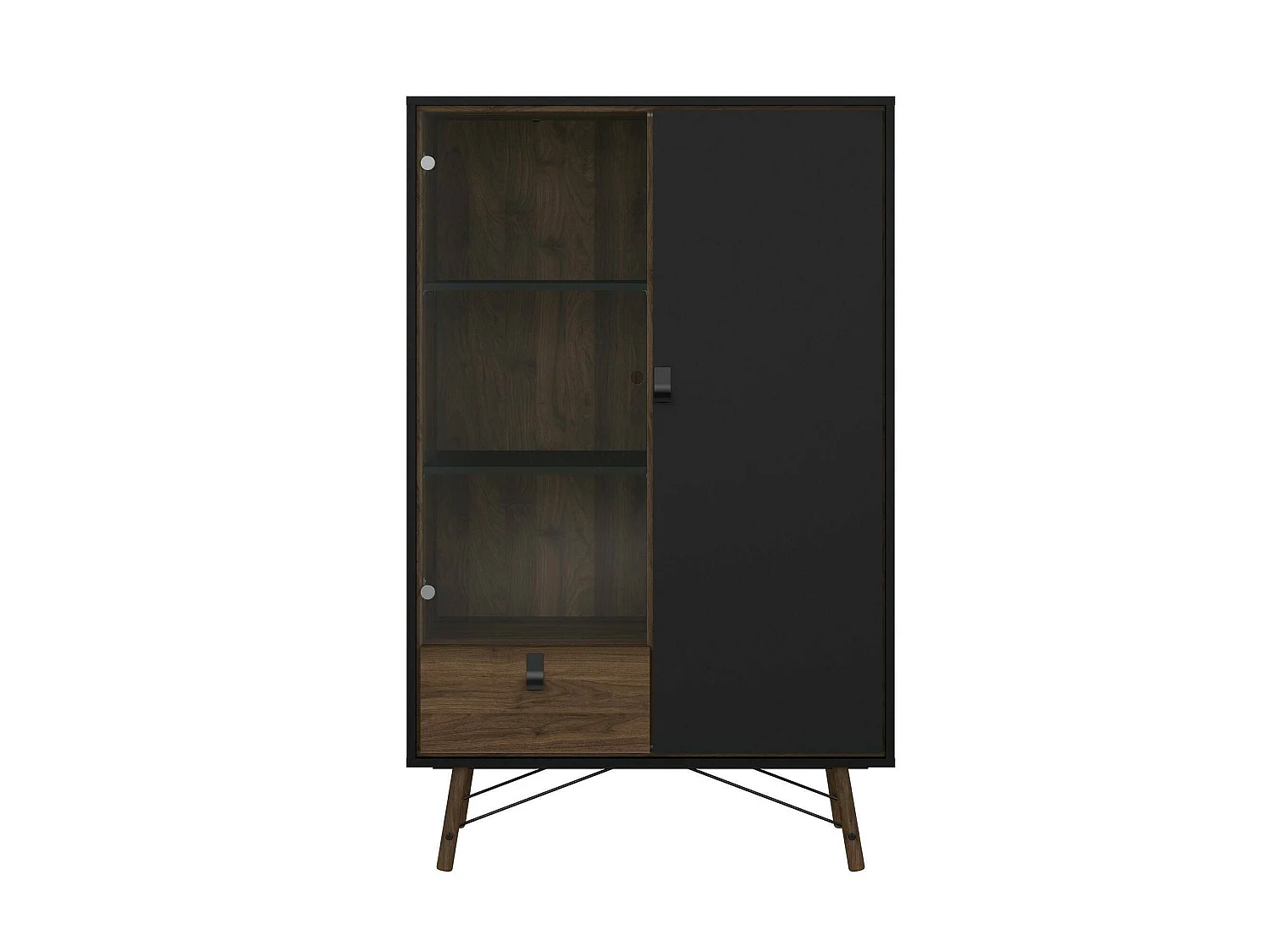 Vitrine Dvell, Buffet d'exposition, Vitrine polyvalente, Buffet de salon, 102x40 h162 cm, Noir et Noyer