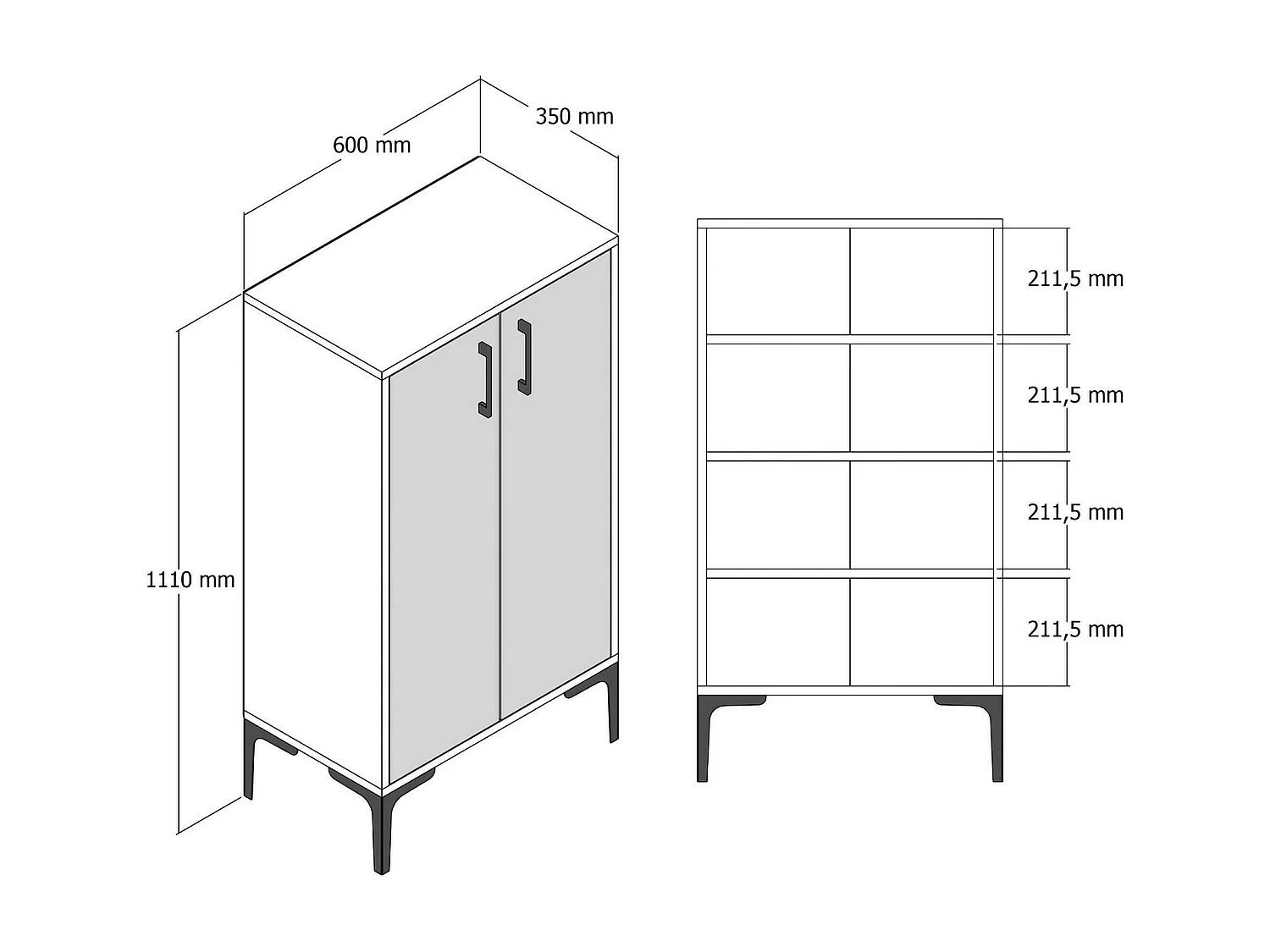 Meuble à chaussures Helios, Meuble à chaussures, Armoire d'entrée polyvalente, Rangement pour chaussures, 60x35h111 cm, Noyer et Anthracite