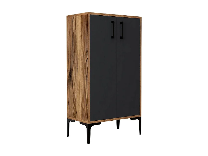 Meuble à chaussures Helios, Meuble à chaussures, Armoire d'entrée polyvalente, Rangement pour chaussures, 60x35h111 cm, Noyer et Anthracite