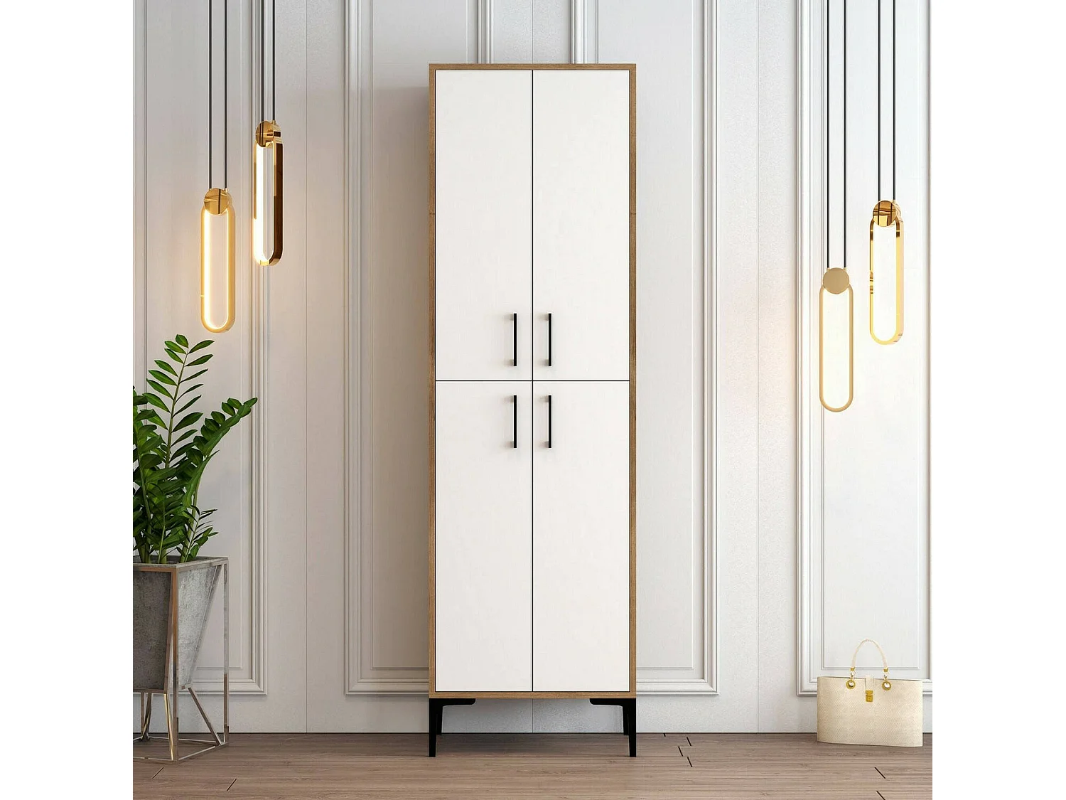 Dolivier Schoenenrek, Schoenenkast, Multifunctionele Entreekast, Schoenenkast, 60x35h200 cm, Walnoot en Wit