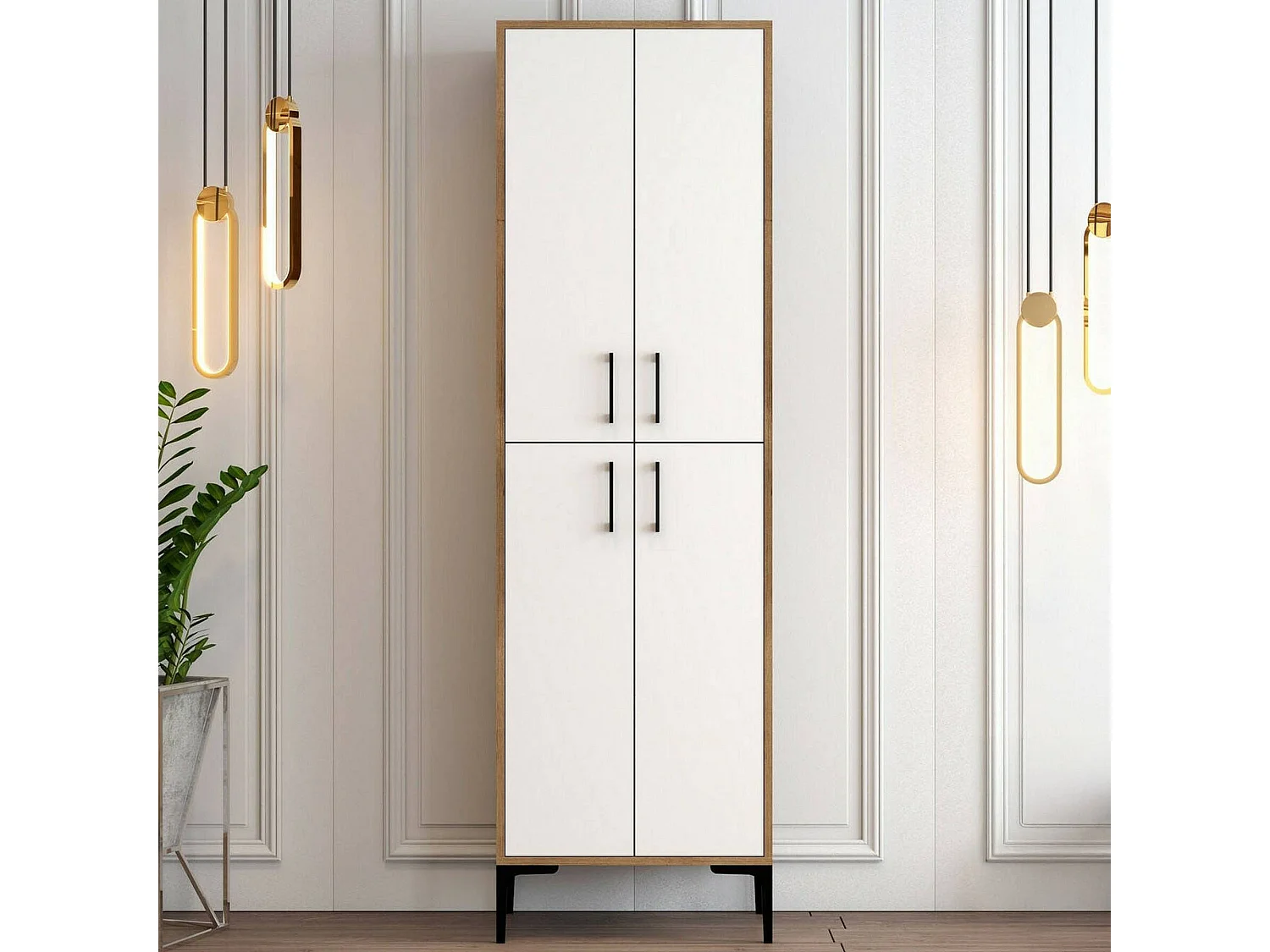 Meuble à chaussures Mimosa, Meuble à chaussures, Armoire d'entrée polyvalente, Rangement pour chaussures, 60x35h200 cm, Noyer et Blanc