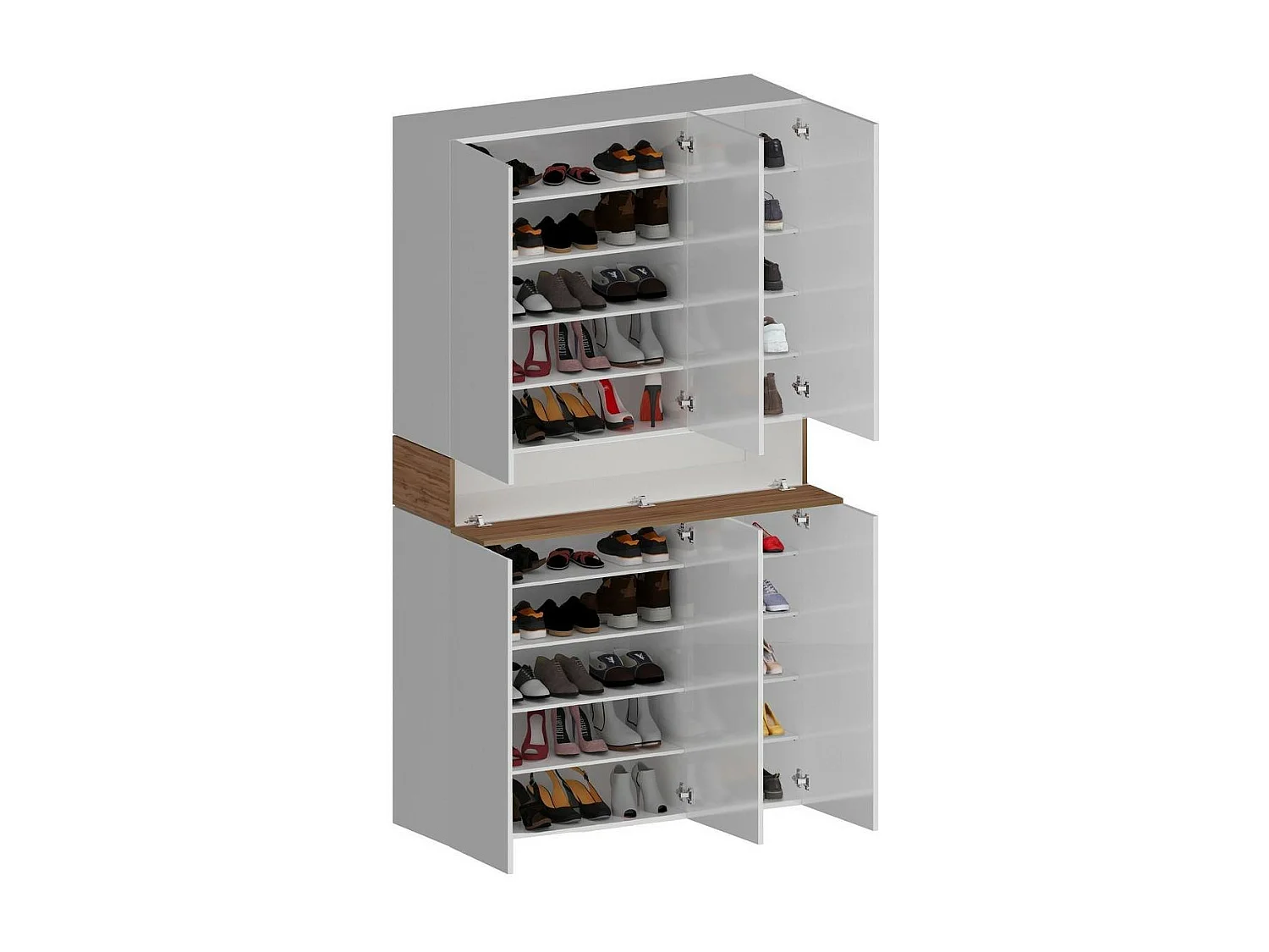 Dcancellier Schoenenrek, 7-deurs Ruimtebesparend Schoenenrek, Multifunctionele Entree Garderobe, 114x38h200 cm, Wit en Eiken