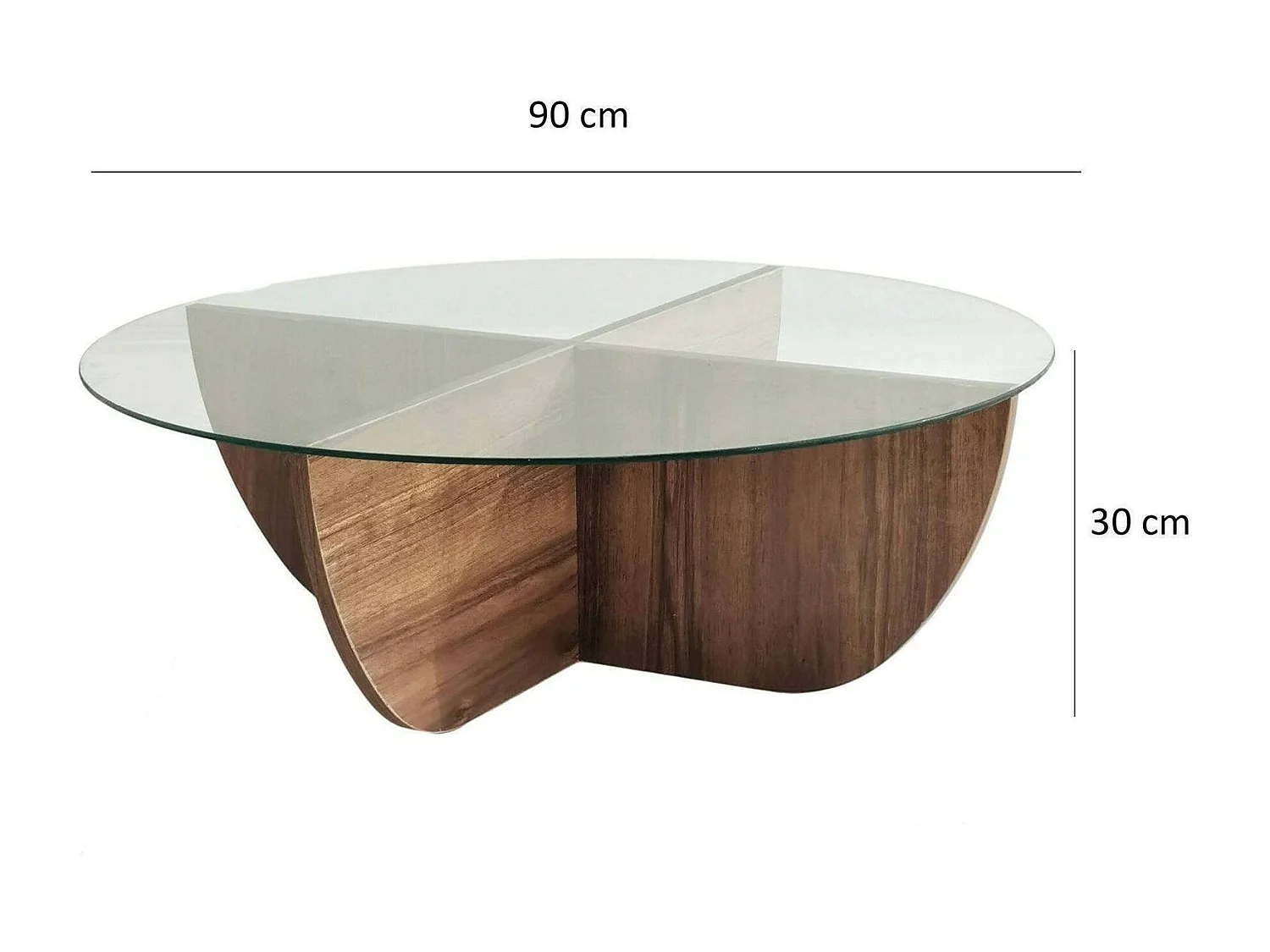 Table basse Jolanda, porte-revues, 90x90x30h cm brun noyer, forme ronde, nuance de couleur structure noyer