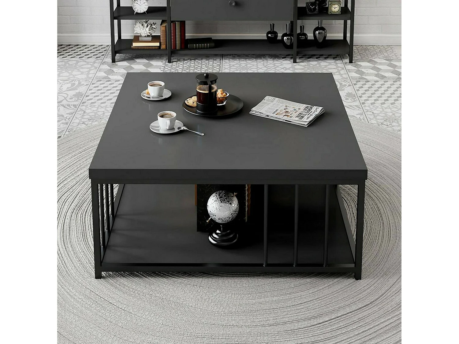 Tavolino da Salotto Ankaa, Portariviste, 90x90x40h cm Nero