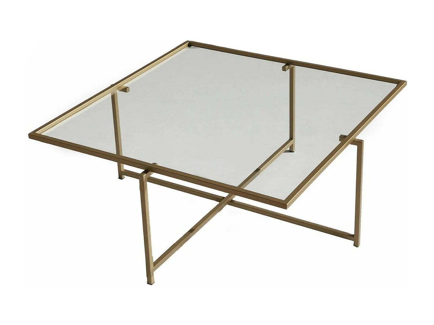 Table basse Mascate, anti-buée, 85x85x35h cm or, forme carrée, plateau transparent