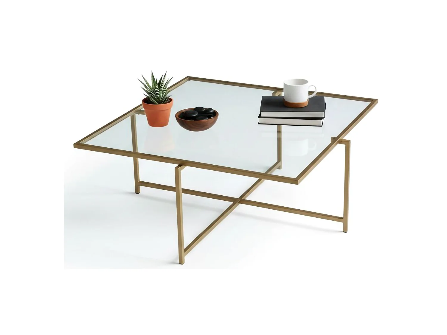 Table basse Mascate, anti-buée, 85x85x35h cm or, forme carrée, plateau transparent