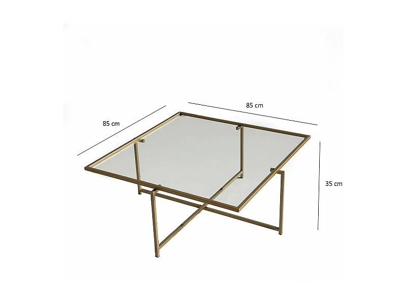 Table basse Dabih, Table basse, Porte-revues pour canapé, Etagère de salon, 85x85h35 cm, Or