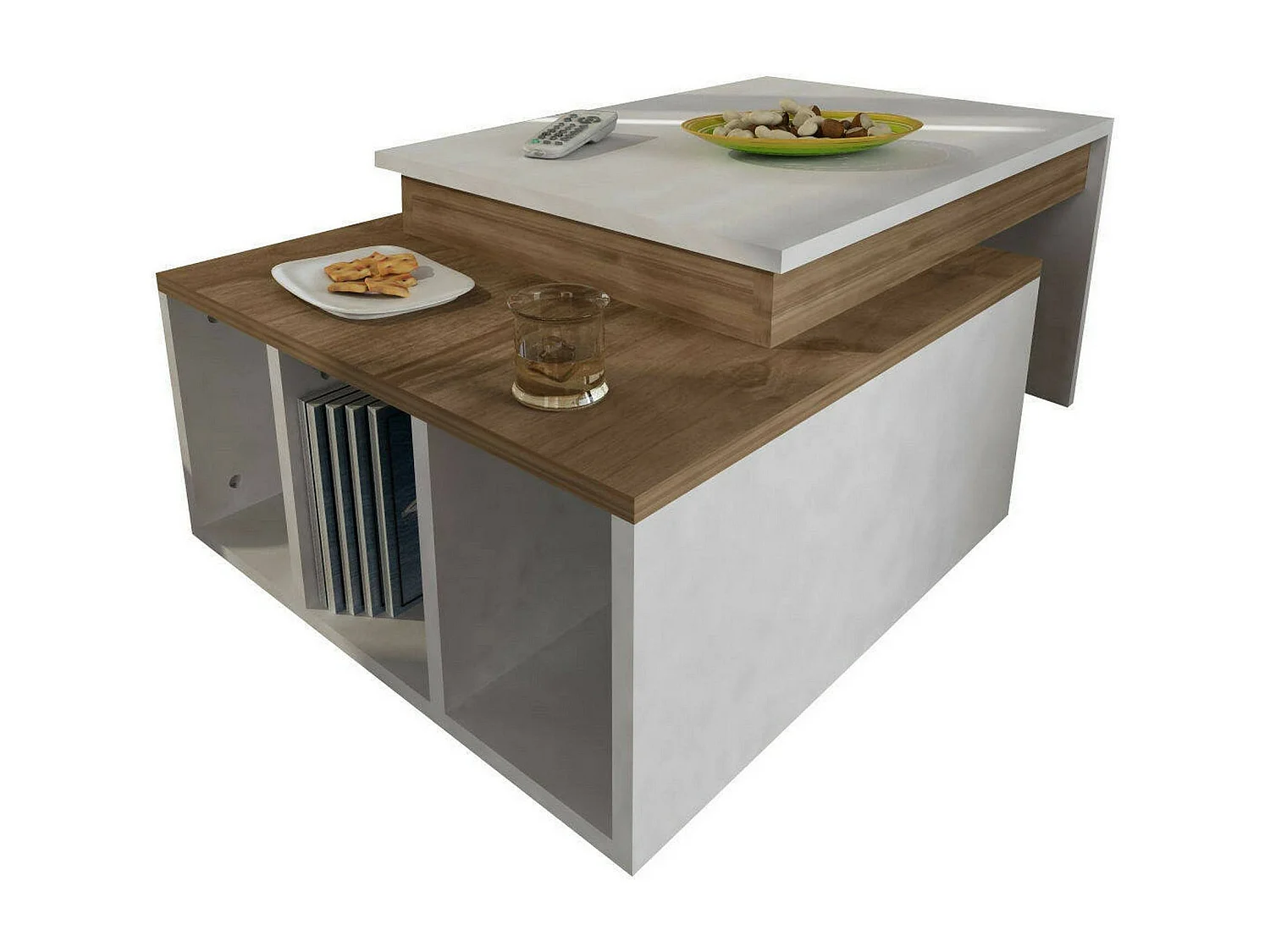 Wohnzimmertisch Dmckenni, Niedriger Wohnzimmertisch, Kaffeeregal, Couchtisch für Sofa, 90x60h37 cm, WeiÃŸ und Walnuss