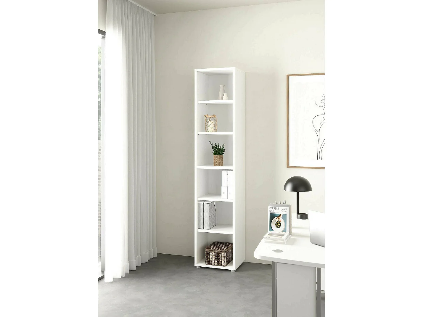 Bücherregal Dtern, Büroregal, Mobiler Buchhalter, Bücherbrett, 47x40 h222 cm, WeiÃŸ