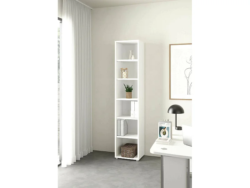 Bibliothèque Dtern, Etagère de bureau, Porte-livre mobile, Librairie, 47x40 h222 cm, Blanc