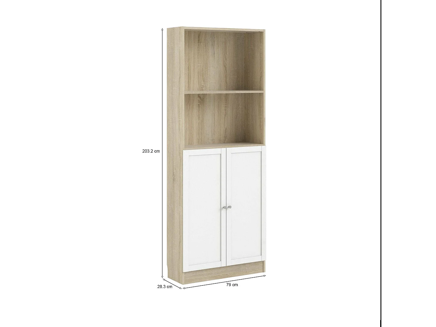 Bibliothèque Dsoffrid, Etagère de bureau, Porte-livre mobile, Librairie, 79x28 h203 cm, Chêne et Blanc