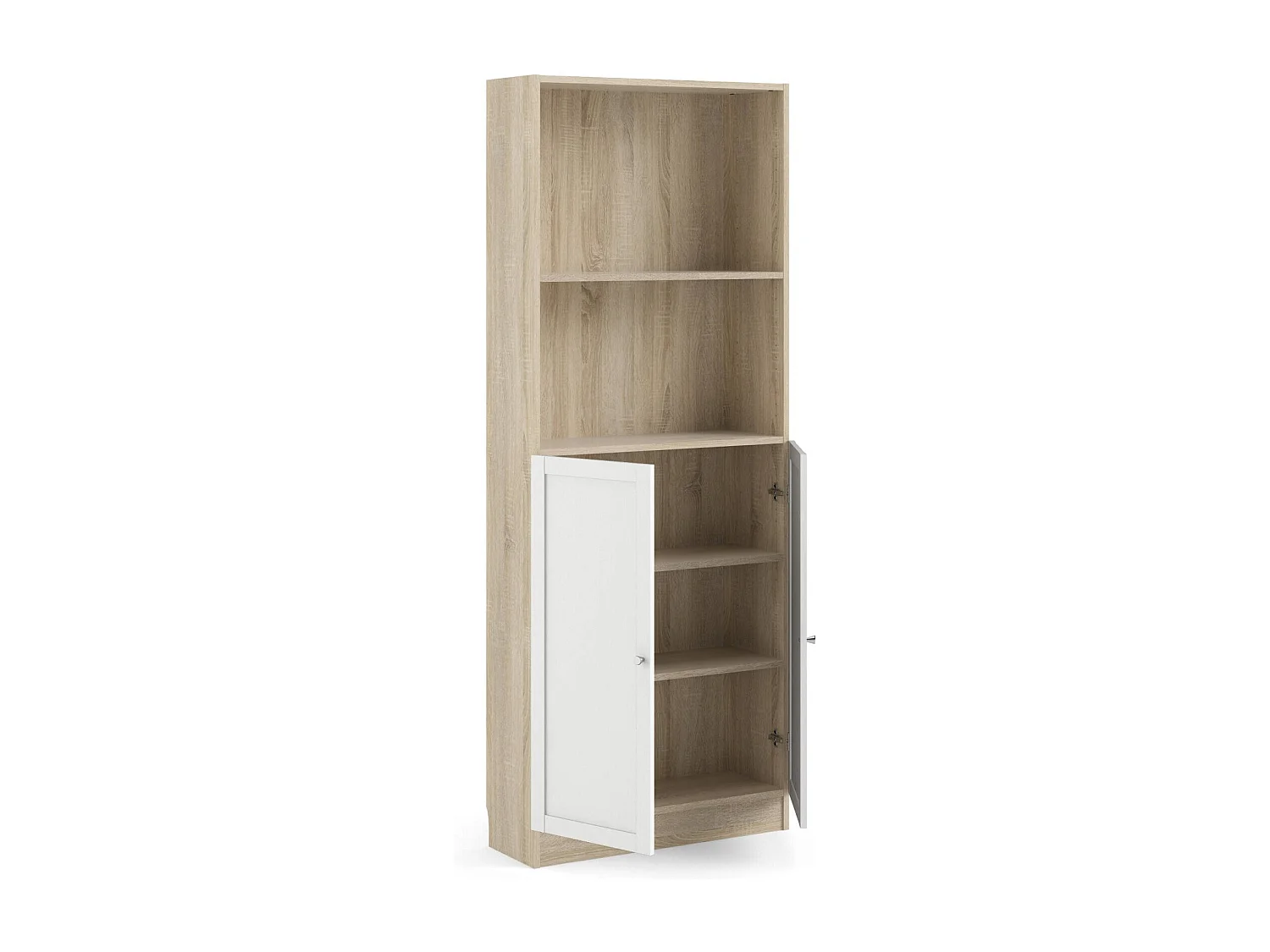 Bibliothèque Dsoffrid, Etagère de bureau, Porte-livre mobile, Librairie, 79x28 h203 cm, Chêne et Blanc