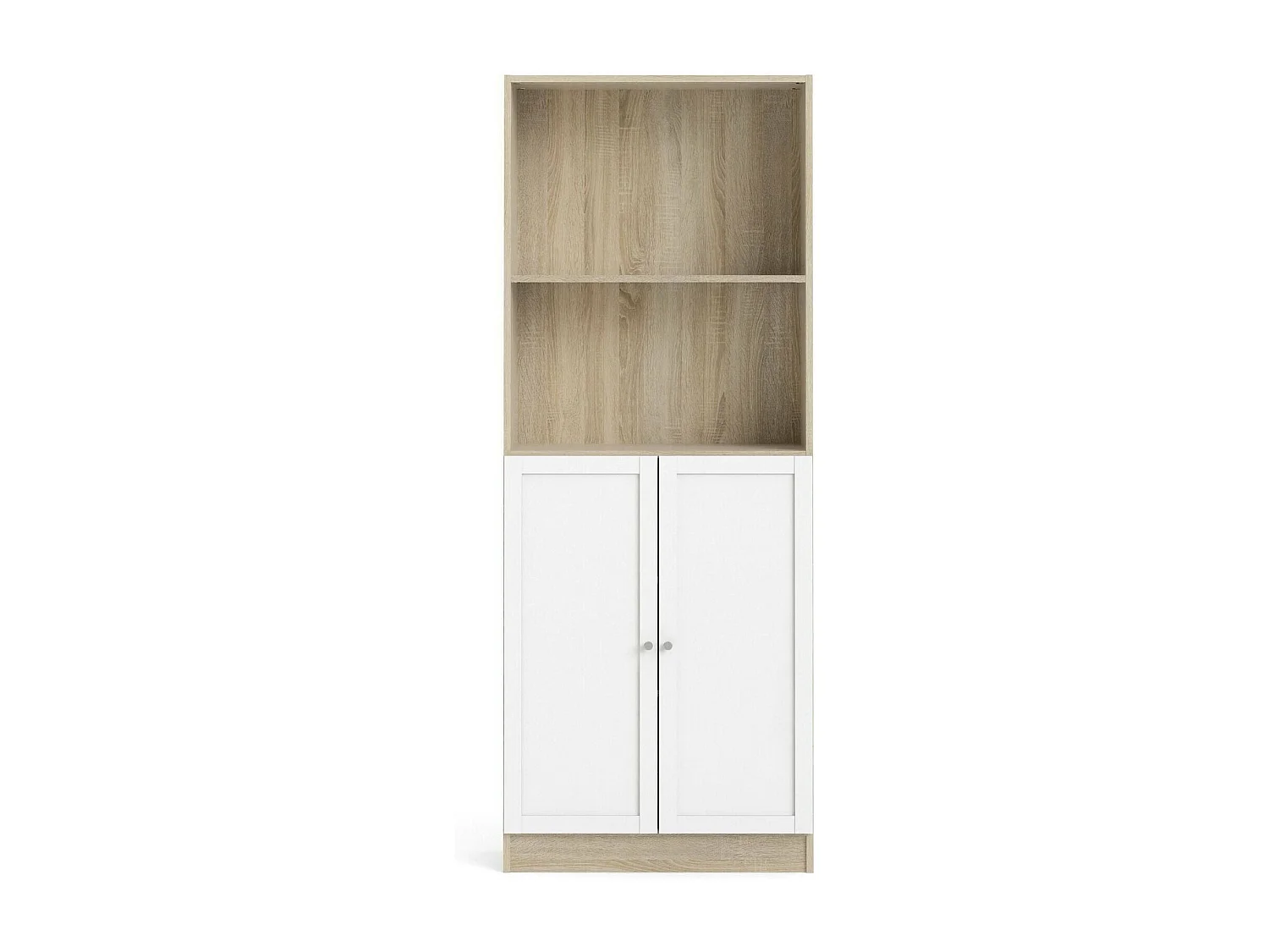 Bibliothèque Dsoffrid, Etagère de bureau, Porte-livre mobile, Librairie, 79x28 h203 cm, Chêne et Blanc