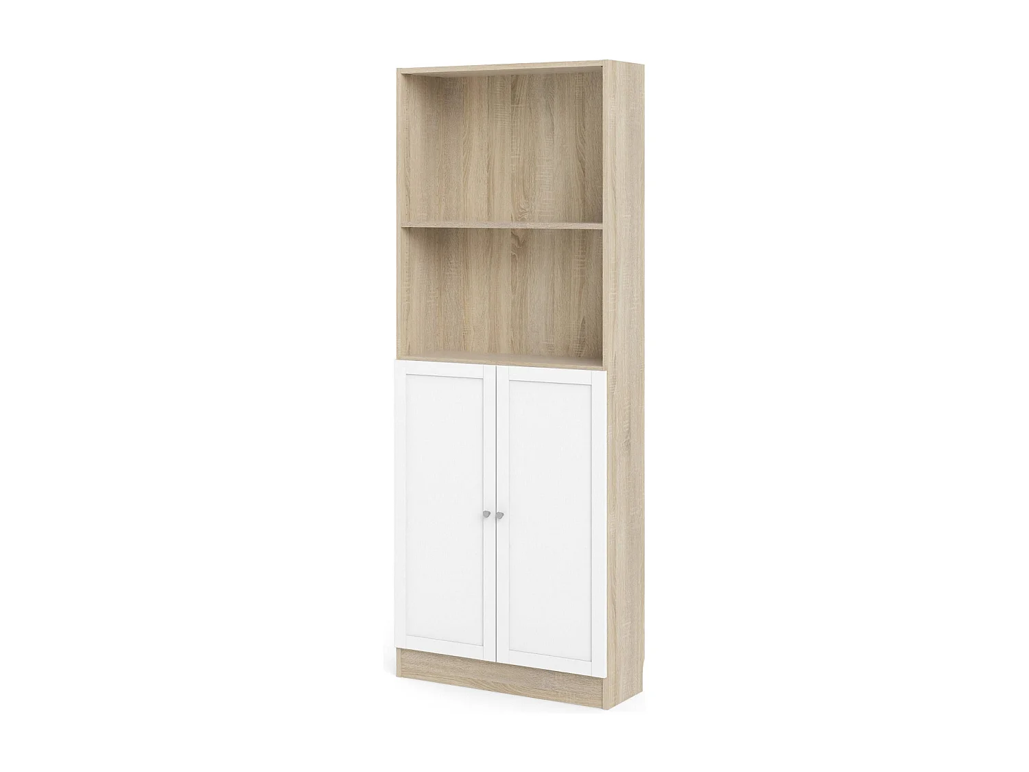 Bibliothèque Dsoffrid, Etagère de bureau, Porte-livre mobile, Librairie, 79x28 h203 cm, Chêne et Blanc