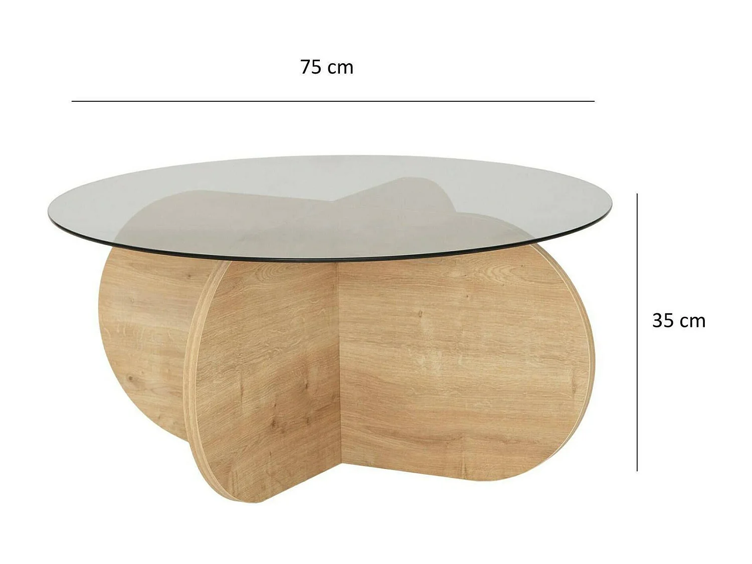 Mesa de centro Nila, efeito fumê, 75x75x35h cm, carvalho marrom, forma redonda, material da estrutura em vidro