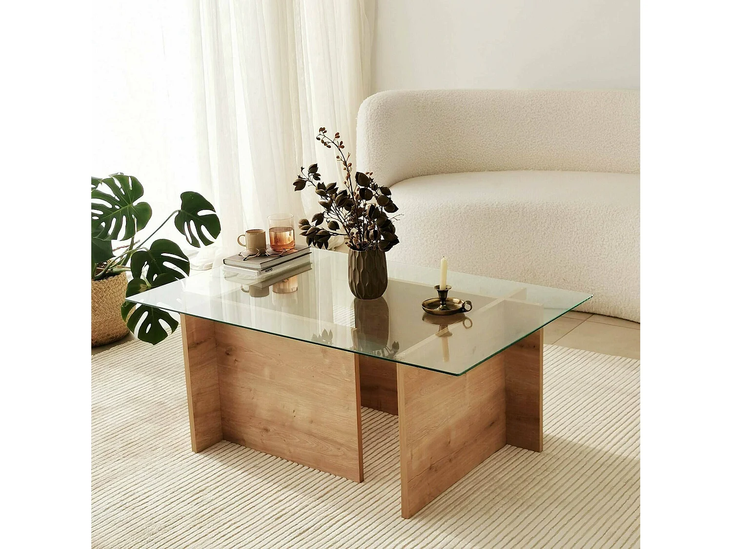 Couchtisch Teti, Zeitschriftenhalter, 105x65x40h cm Eiche braun, rechteckige Form, Farbverlauf, Eiche-Struktur