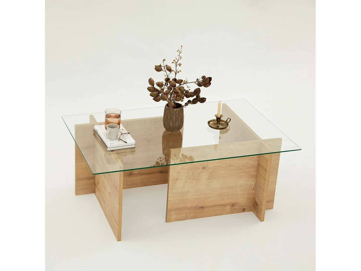 Couchtisch Teti, Zeitschriftenhalter, 105x65x40h cm Eiche braun, rechteckige Form, Farbverlauf, Eiche-Struktur