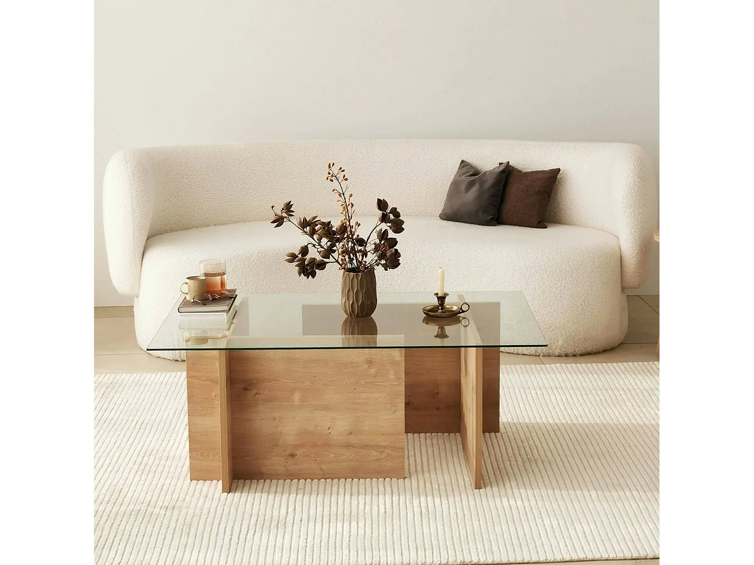 Couchtisch Teti, Zeitschriftenhalter, 105x65x40h cm Eiche braun, rechteckige Form, Farbverlauf, Eiche-Struktur