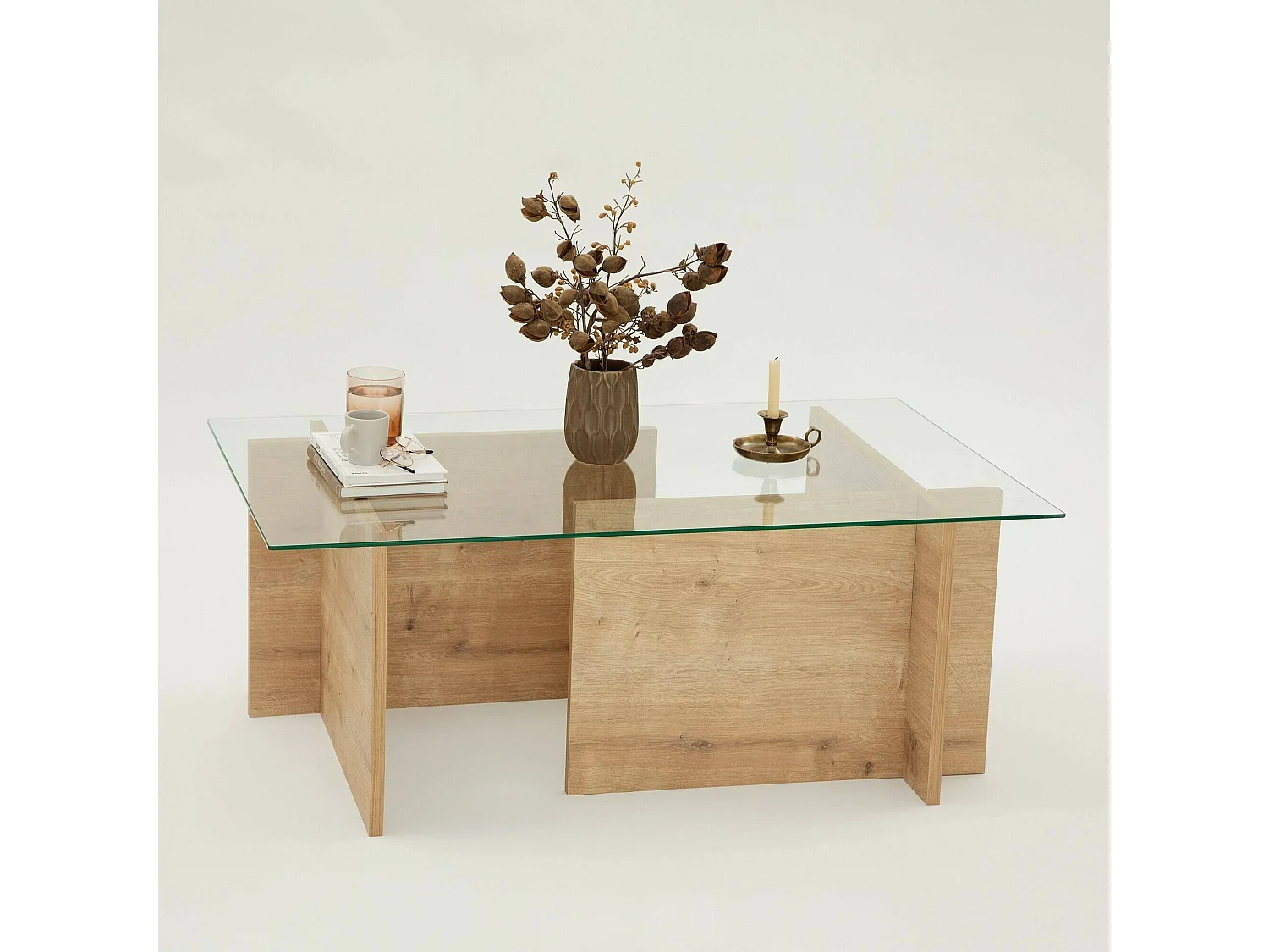 Couchtisch Teti, Zeitschriftenhalter, 105x65x40h cm Eiche braun, rechteckige Form, Farbverlauf, Eiche-Struktur