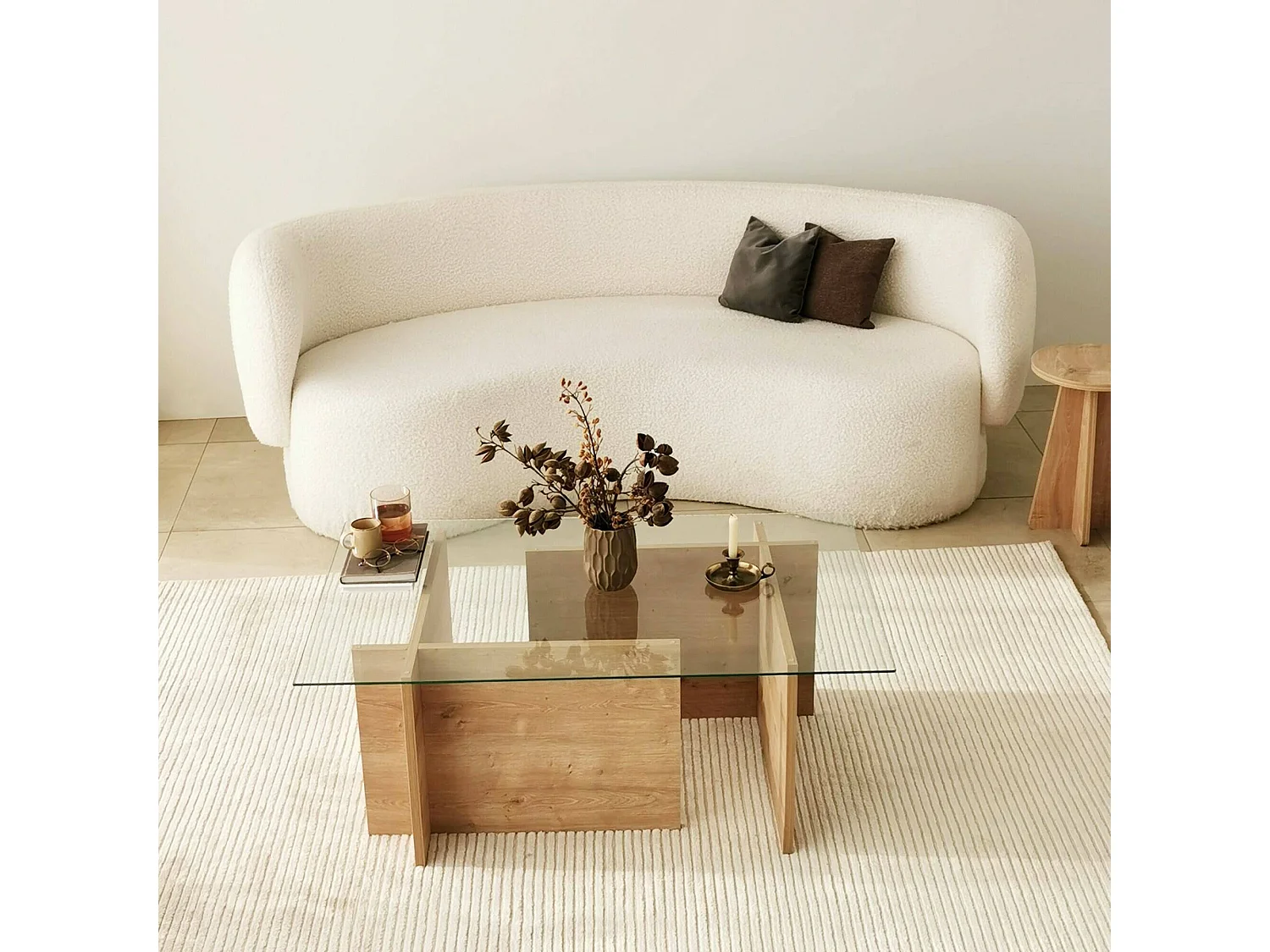 Couchtisch Teti, Zeitschriftenhalter, 105x65x40h cm Eiche braun, rechteckige Form, Farbverlauf, Eiche-Struktur