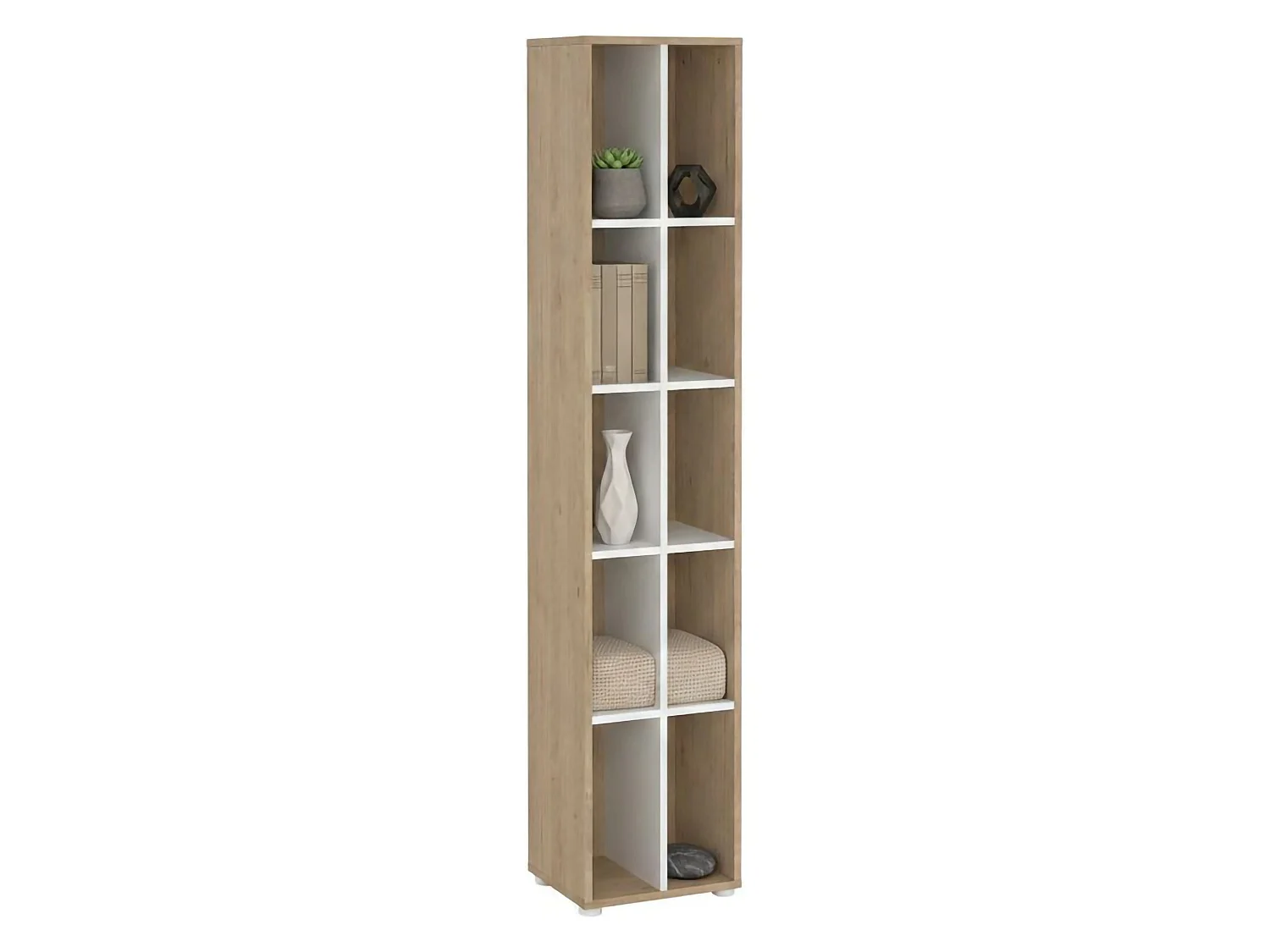 Bibliothèque Dtedesc, Etagère de bureau, Porte-livre mobile, Librairie, 41x34 h205 cm, Chêne clair et Blanc