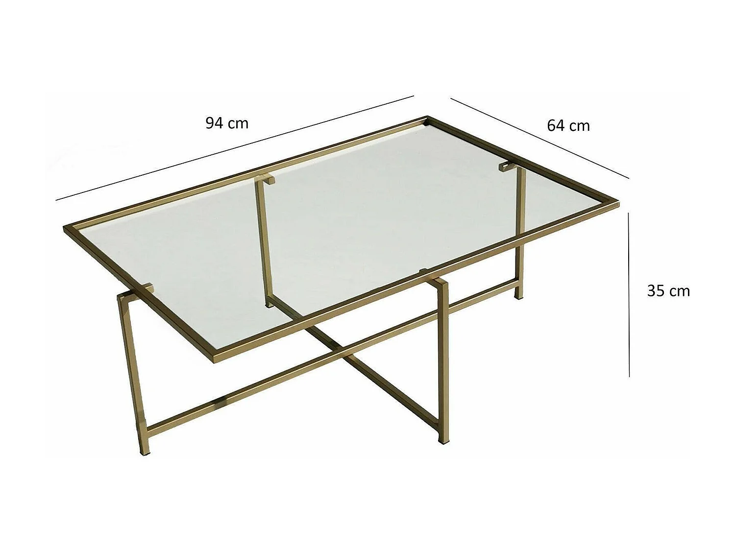 Salontafel Anna, bestand tegen condens, 94x64x35h cm, goud, rechthoekige vorm, transparant tafelblad