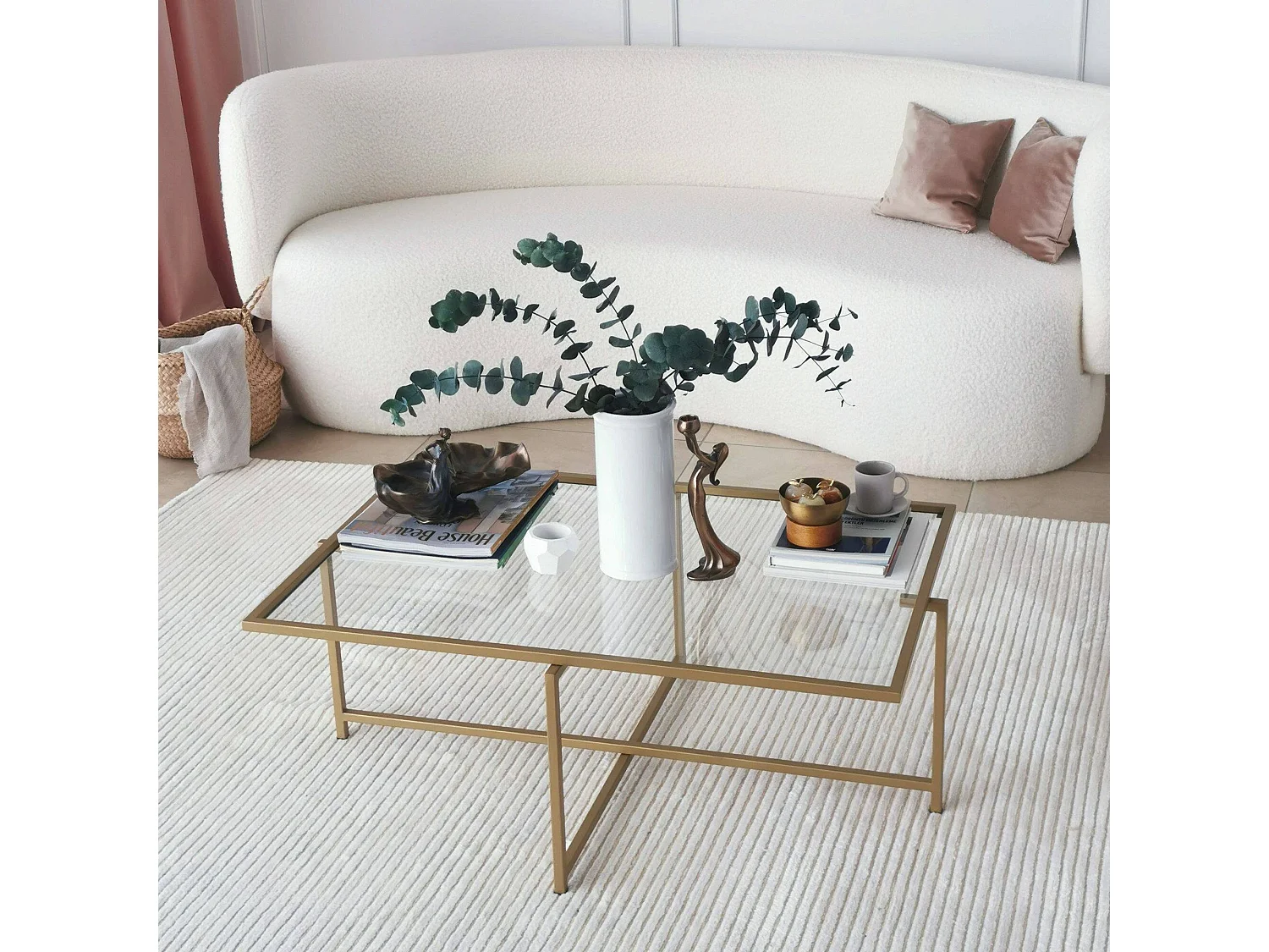 Salontafel Anna, bestand tegen condens, 94x64x35h cm, goud, rechthoekige vorm, transparant tafelblad