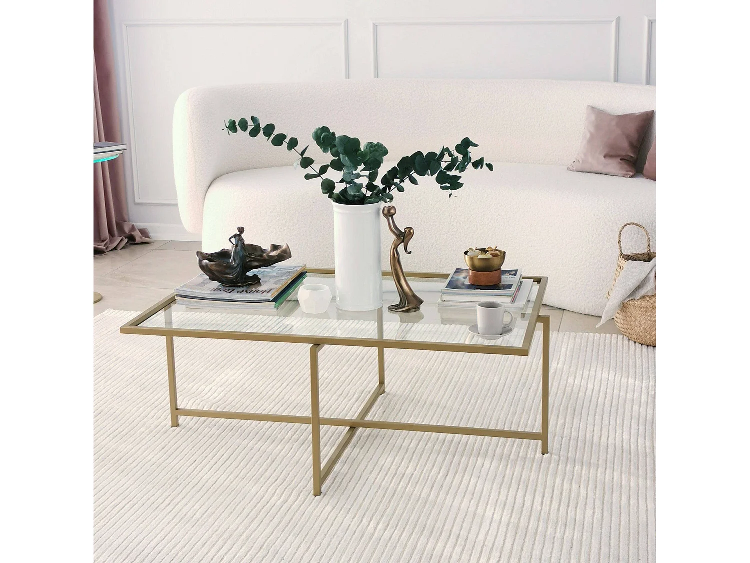 Salontafel Anna, bestand tegen condens, 94x64x35h cm, goud, rechthoekige vorm, transparant tafelblad