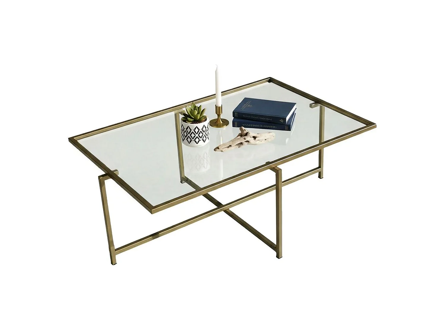 Table basse Anna, résistante à la buée, 94x64x35h cm or, forme rectangulaire, plateau transparent